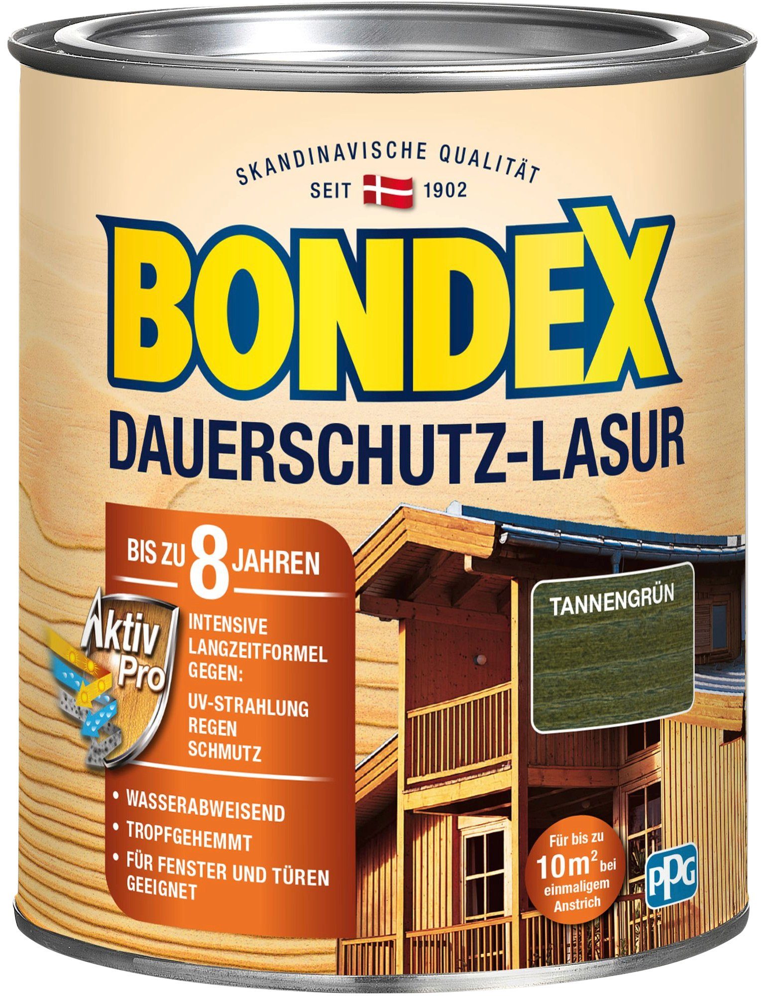 Bondex Holzschutzlasur DAUERSCHUTZ-LASUR, Ebenholz, 0,75 Liter Inhalt tannengrün