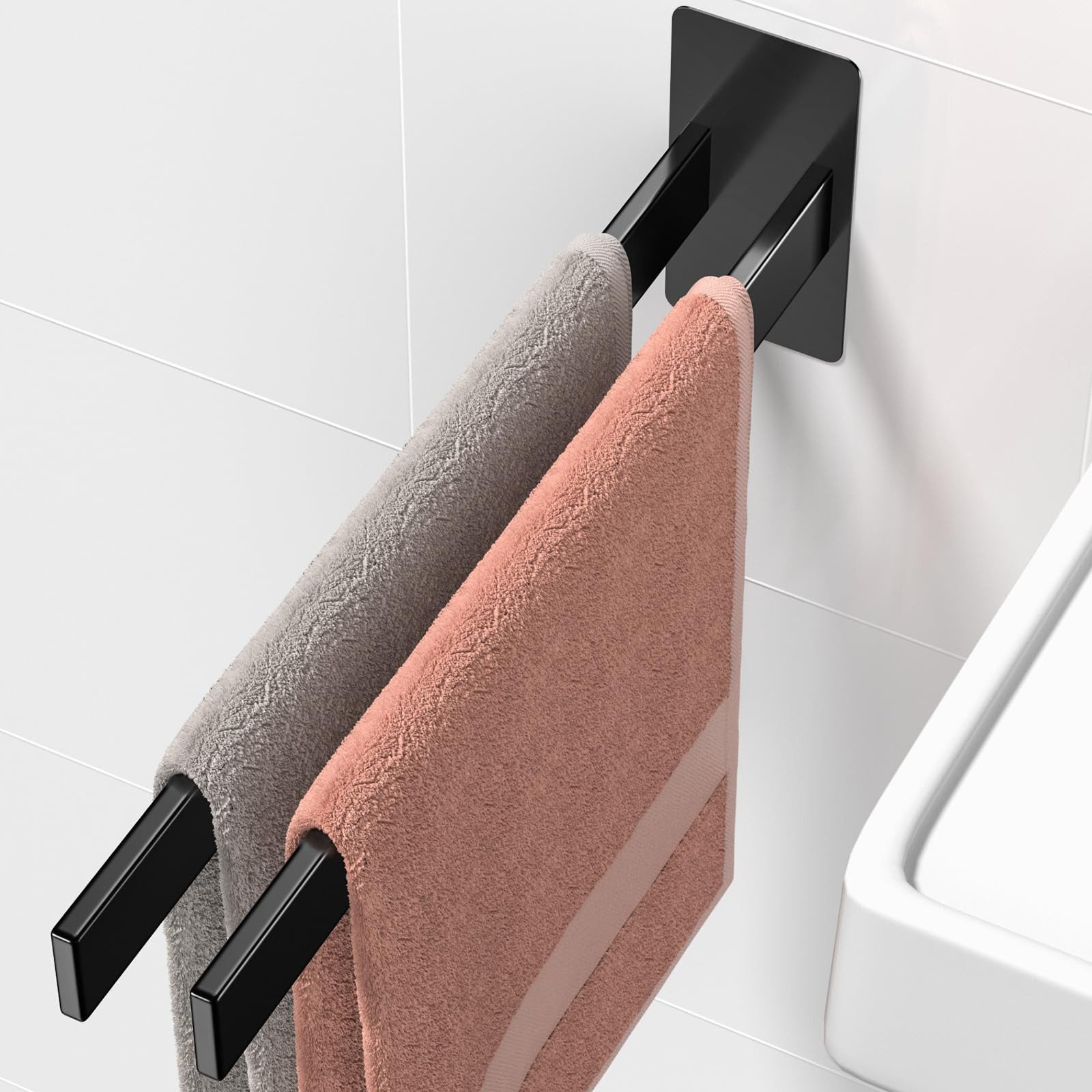 Bundviel Handtuchstange 2-armig Edelstahl Handtuchhalter Ohne Bohren Bad Handtuchstange