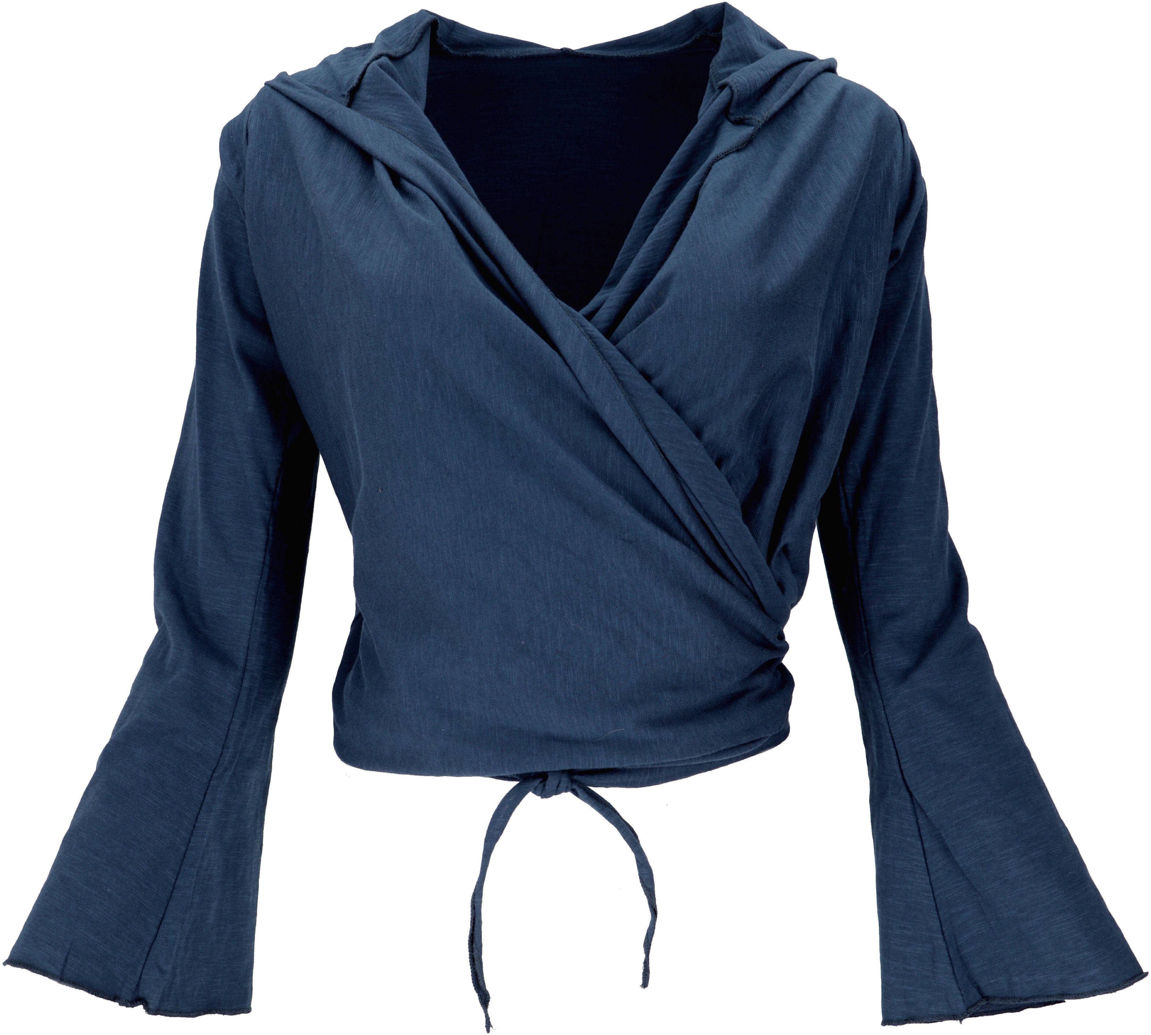 Guru-Shop Longsleeve Wickelshirt, Yogashirt, Langarmshirt mit.. alternative Bekleidung nachtblau