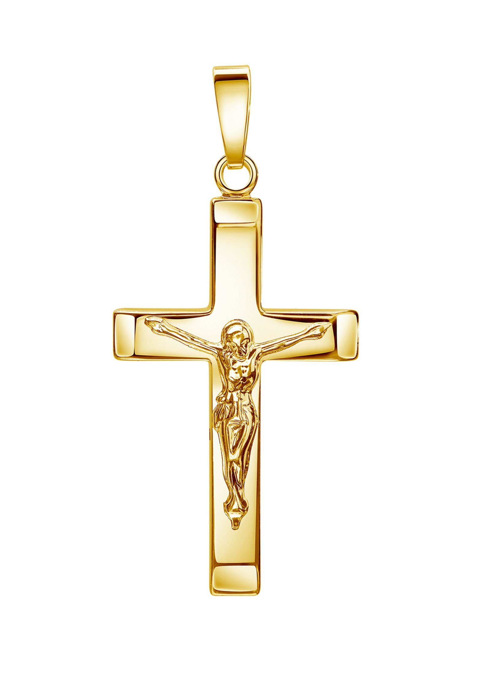 JEVELION Kreuzanhänger Kreuz Anhänger Kruzifix Silber vergoldet (vergoldeter Silberanhänger, für Damen und Herren), Schmuckanhänger - Made in Germany
