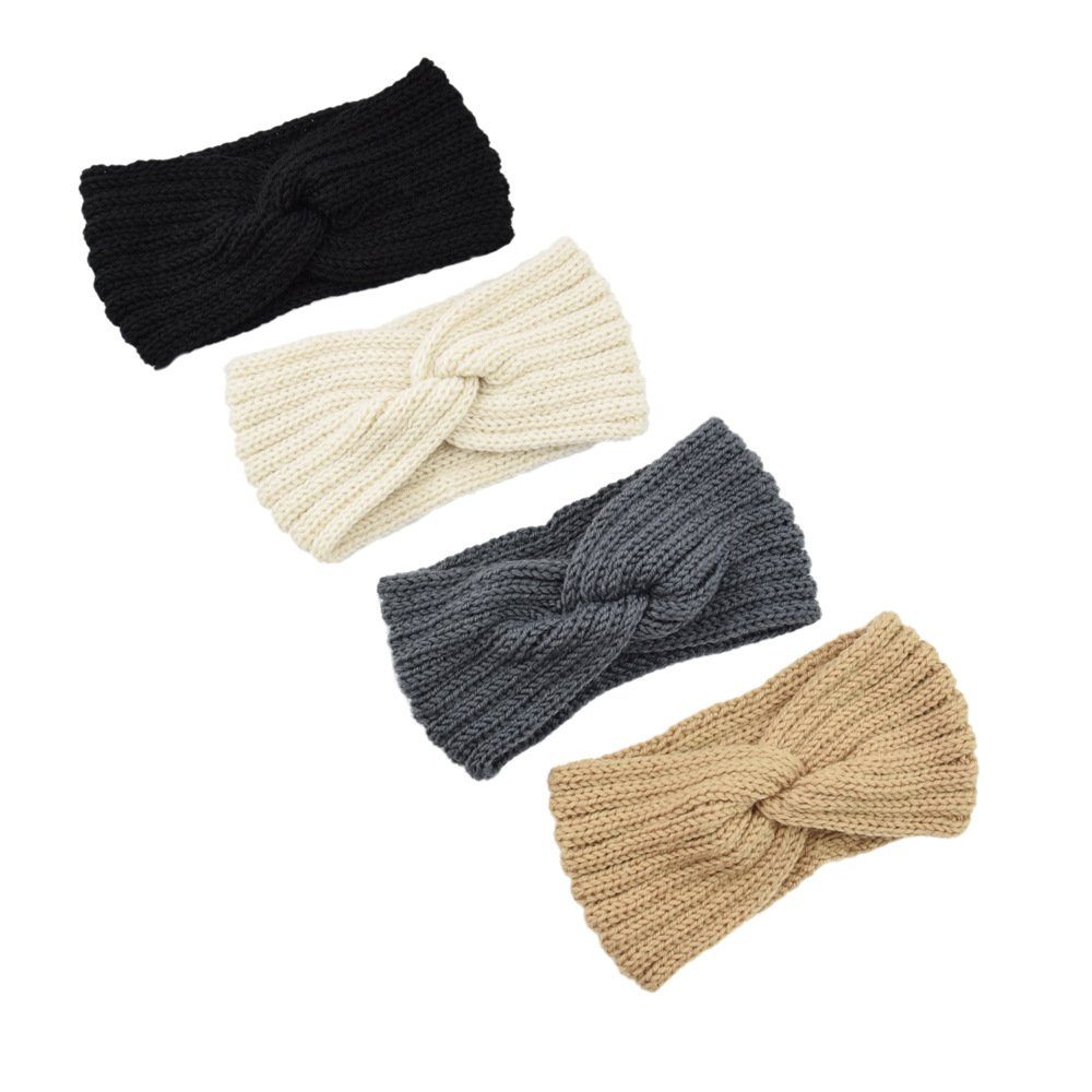CTGtree Haarband Elastisch Strick-Stirnbänder für 4-tlg. Ohrenwärmer, Winter