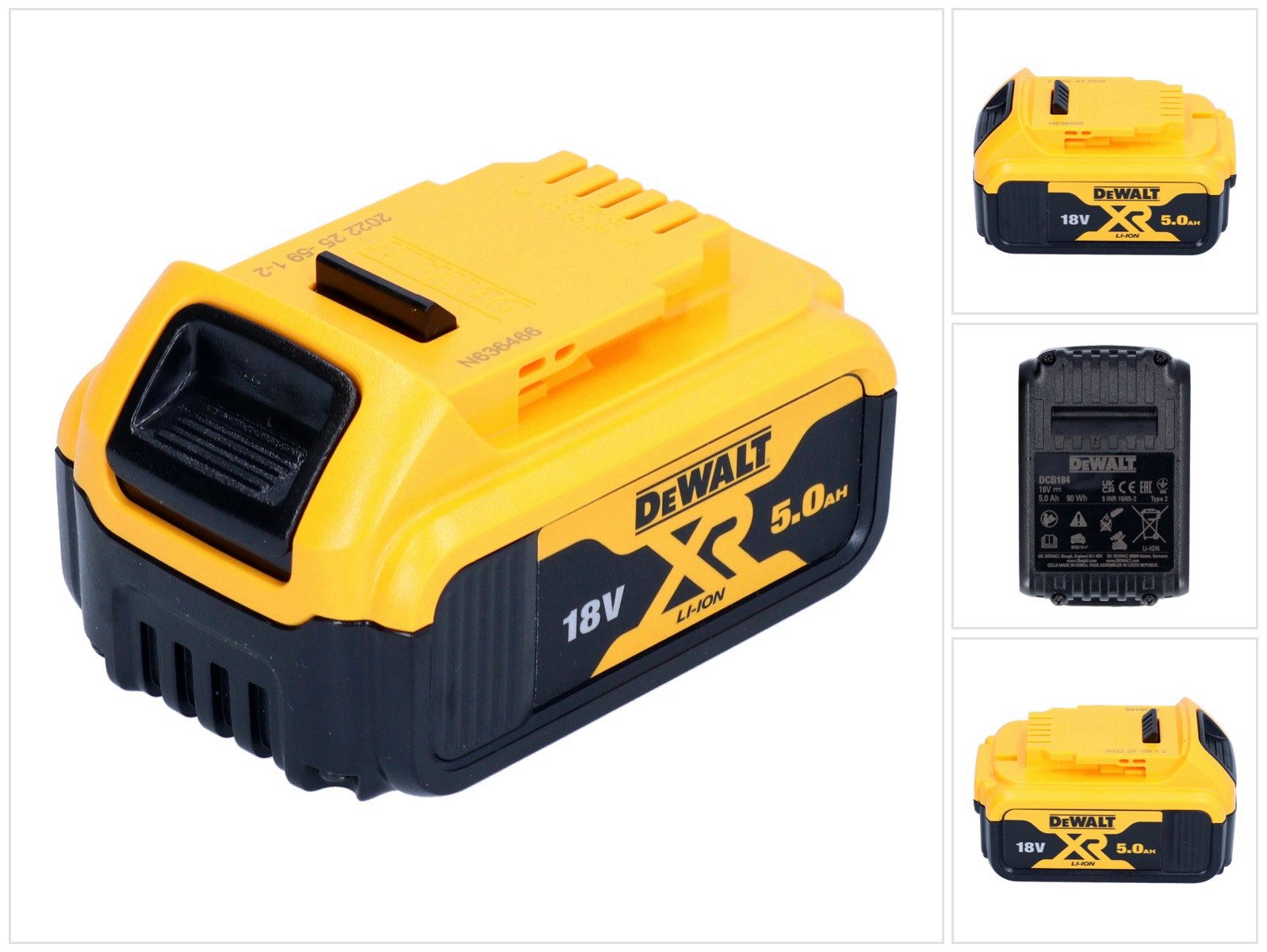 DeWalt DCB 184 Akkupack 18 V 5,0 Ah / 5000 mAh XR Li-Ion Akku - mit Ladestan Akkupacks