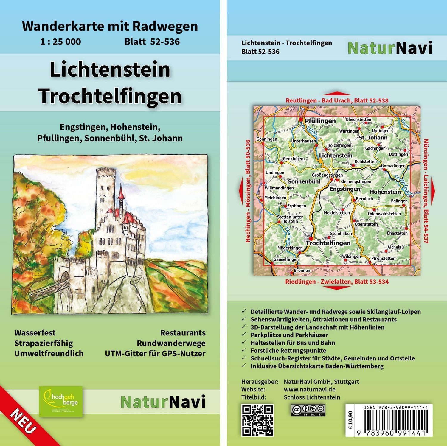 Lichtenstein - Trochtelfingen / diverse, Wanderkarte mit Radwegen, Blatt 52-536, 1 : 25 000, Engstingen, Hohenstein, Pfullingen, Sonnenbühl, St. Johann