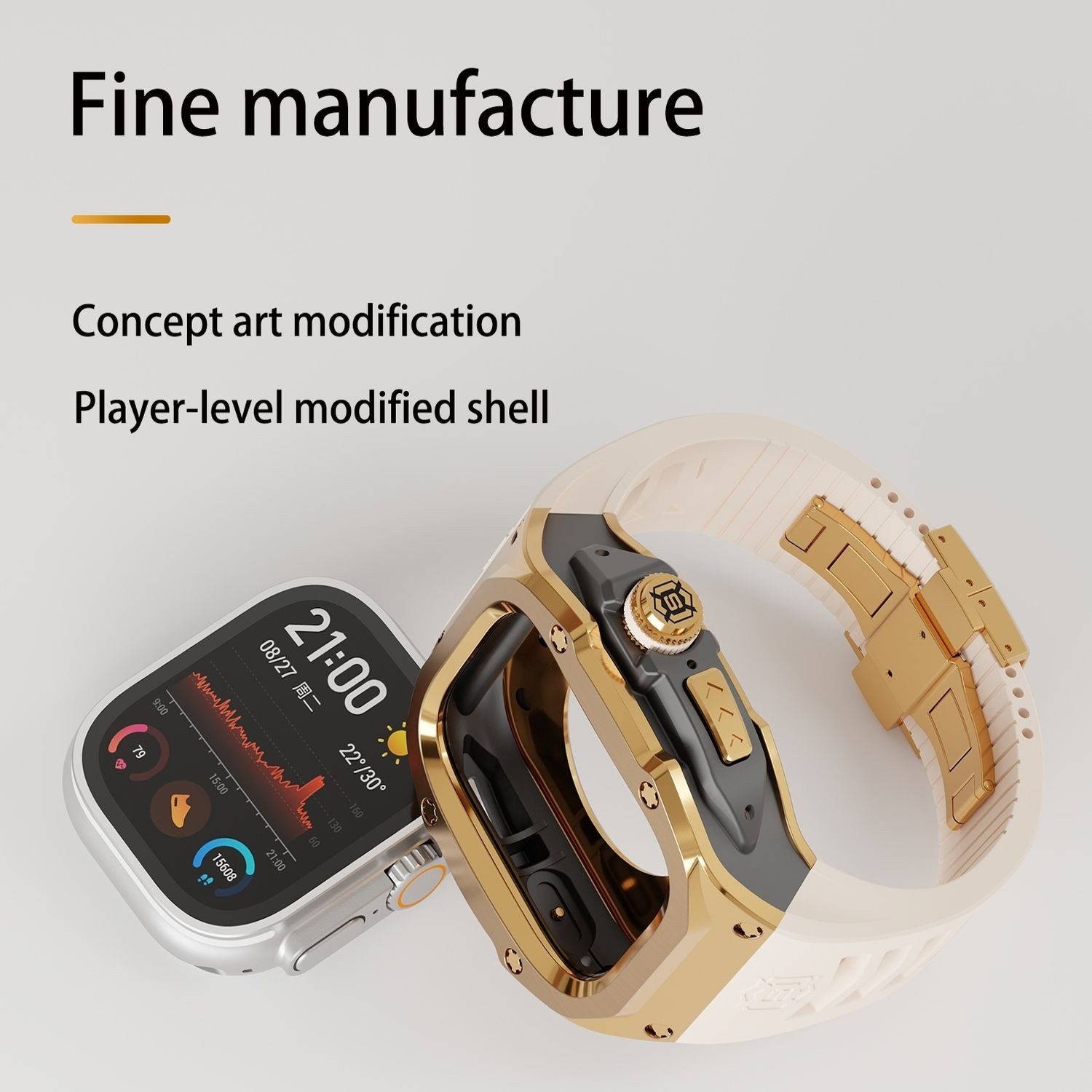 Wigento Smartwatch-Armband Für Apple Watch Ultra 2 / 1 49mm Silikon Armband Metall Gehäuse Hülle, Stoßfest, stilvoll, integriertem Armband