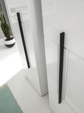 Furn.Design Badmöbel-Set Design-D, (in weiß Hochglanz mit schwarz, 5-teilig, ca. 230 x 200 cm), Komplett-Set inklusive Waschbecken