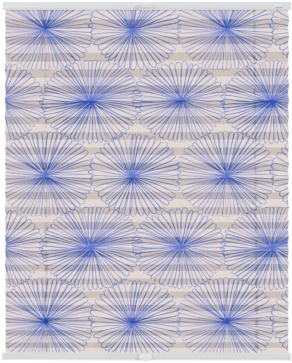 LICHTBLICK ORIGINAL Plissee Plissee Klemmfix, ohne Bohren, blickdicht, Flower wheel - Blau, blickdicht, freihängend, Klemmfix