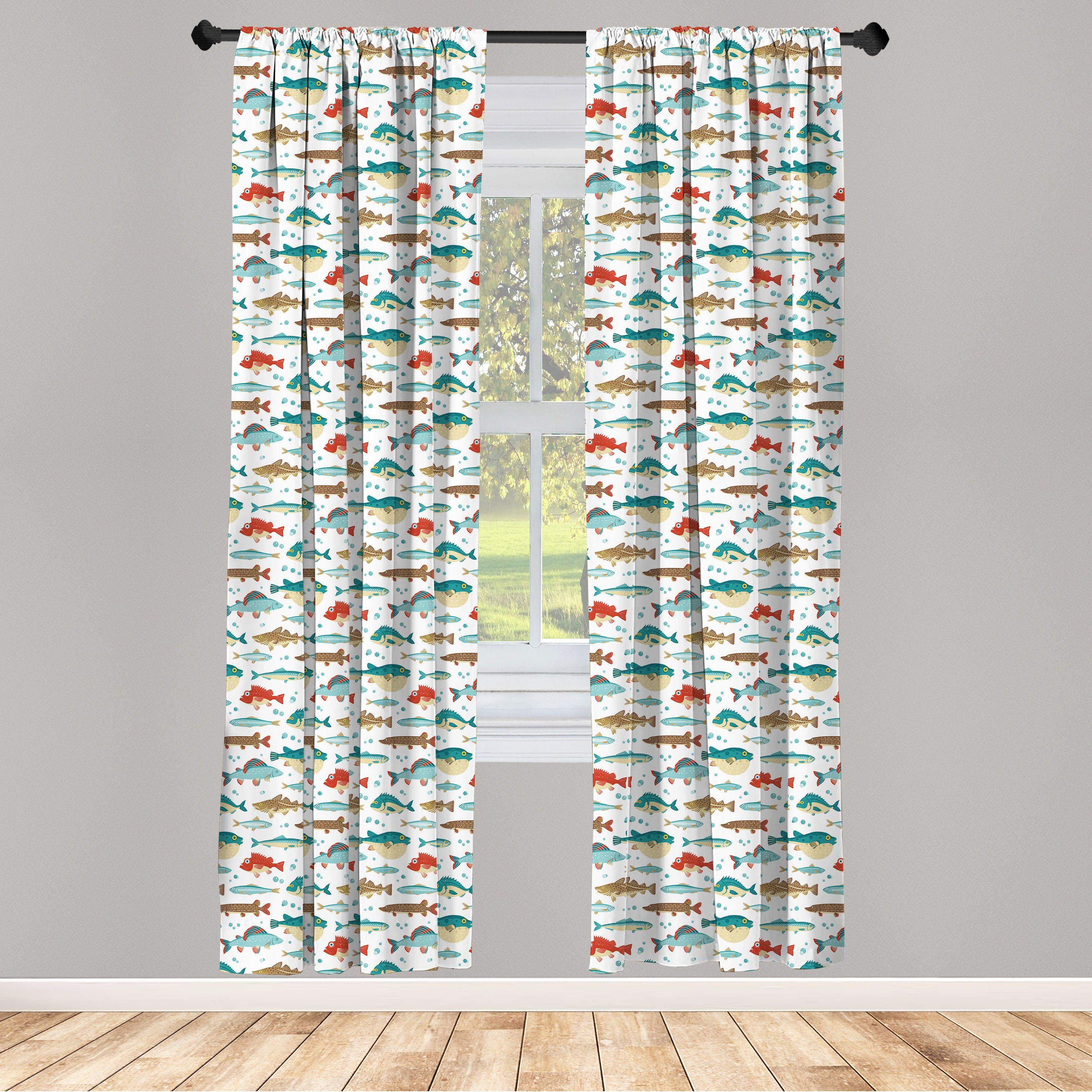 Gardine Vorhang für Wohnzimmer Schlafzimmer Dekor, Abakuhaus, Microfaser, Fisch Bunte Ozean Tiermuster