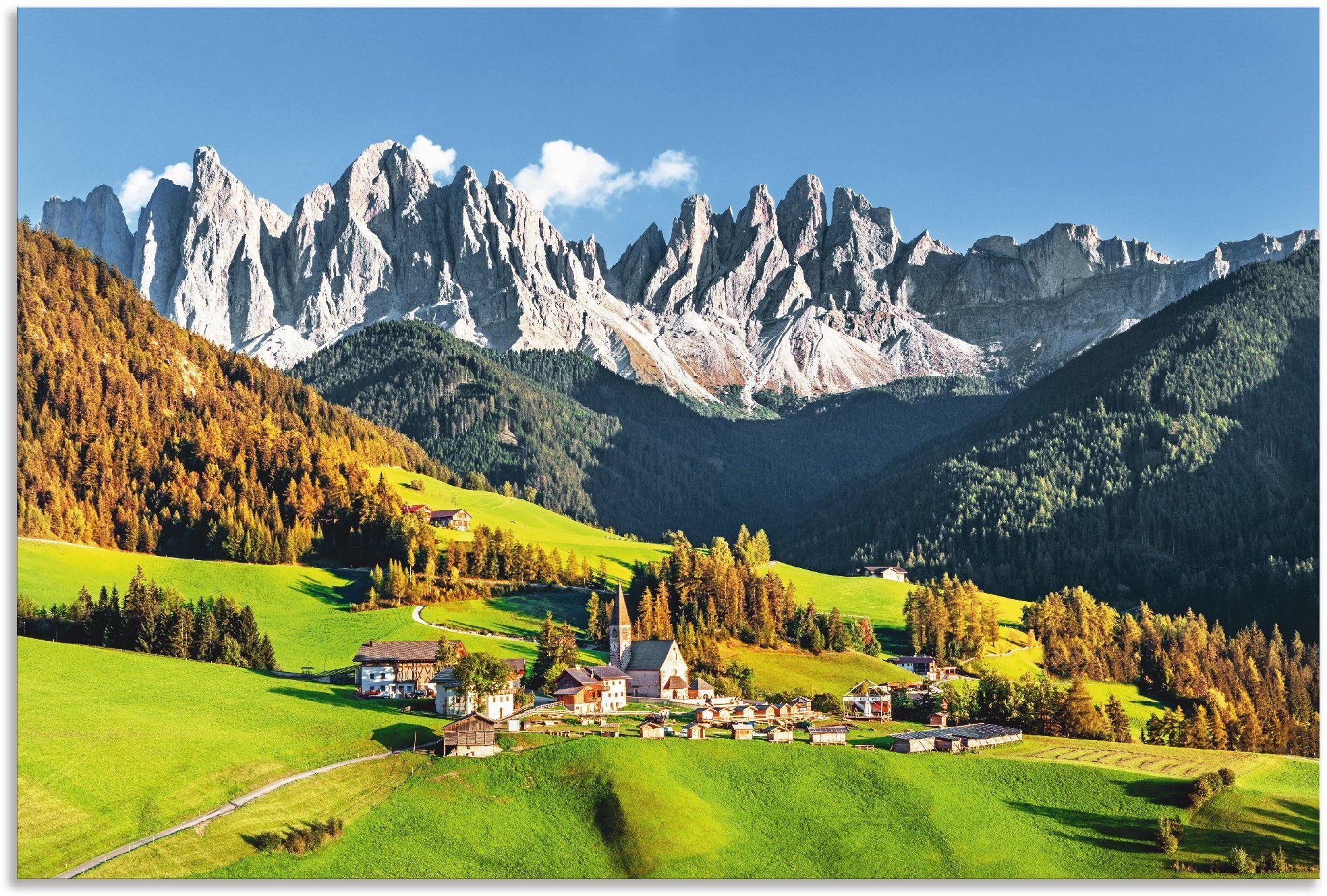 Artland Wandbild »Alpen Berge Santa Maddalena«, Berge & Alpenbilder (1 Stück), in vielen Größen & Produktarten - Alubild / Outdoorbild für den Außenbereich, Leinwandbild, Poster, Wandaufkleber / Wandtattoo auch für Badezimmer geeignet-Otto