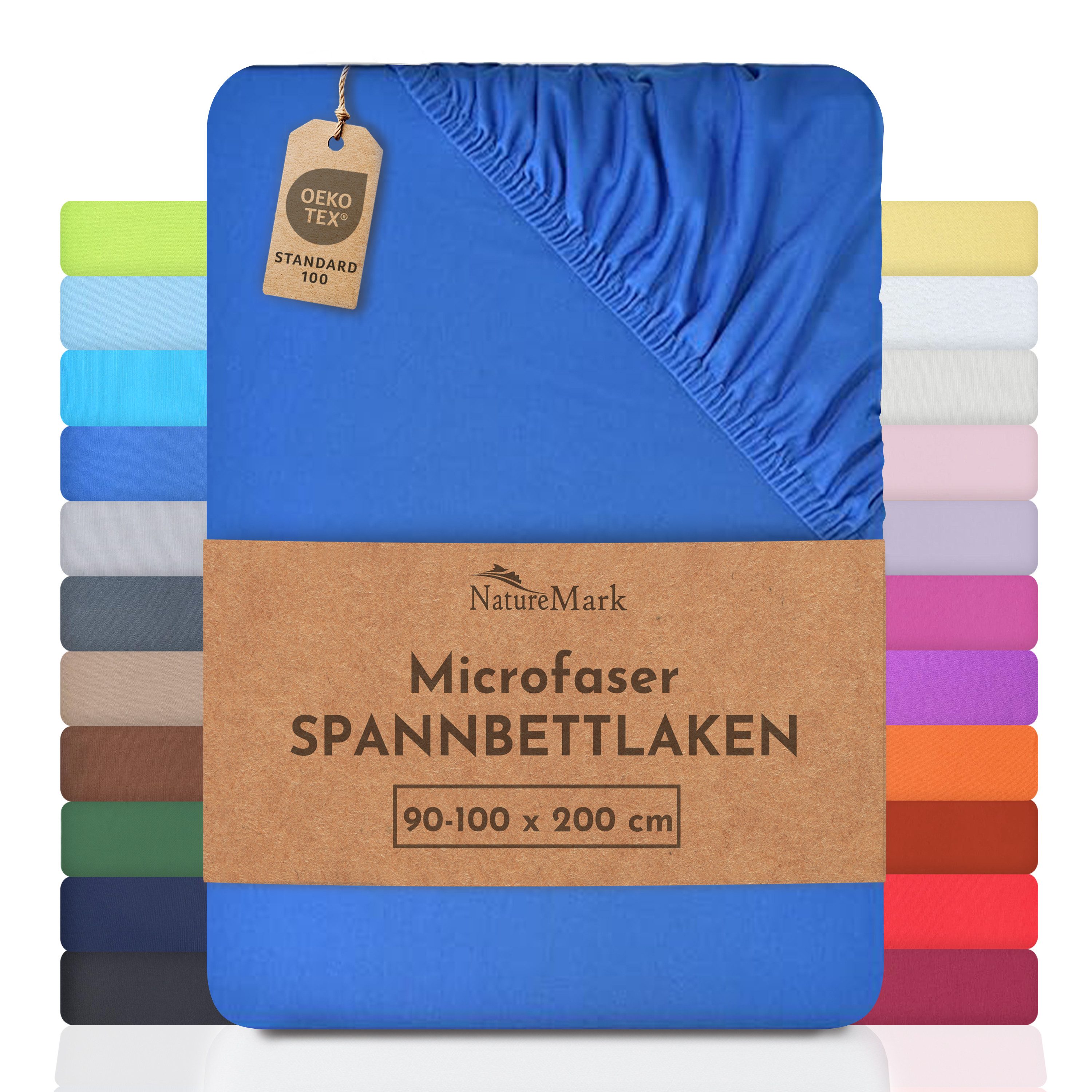 NatureMark Spannbettlaken Mikrofaser Spannbetttuch, Polyester, Gummizug: rundum, viele Größen und Farben Markenware, 90x200cm, Royal blau