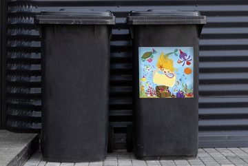 MuchoWow Wandsticker Illustration einer Meerjungfrau mit einer Schatztruhe (1 St), Mülleimer-aufkleber, Mülltonne, Sticker, Container, Abfalbehälter