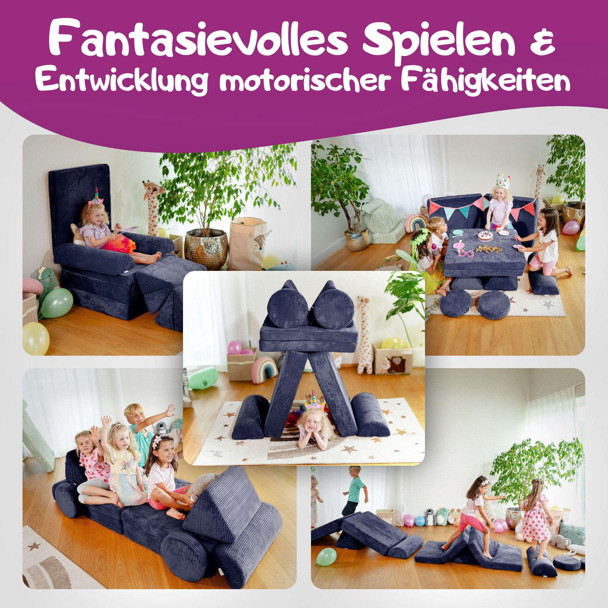 Linodino Kindersofa Spielsofa I Schaumstoff Stapelsteine für Kinder I Kindercouch, 3 Jahre Garantie – Bild 2 von 5