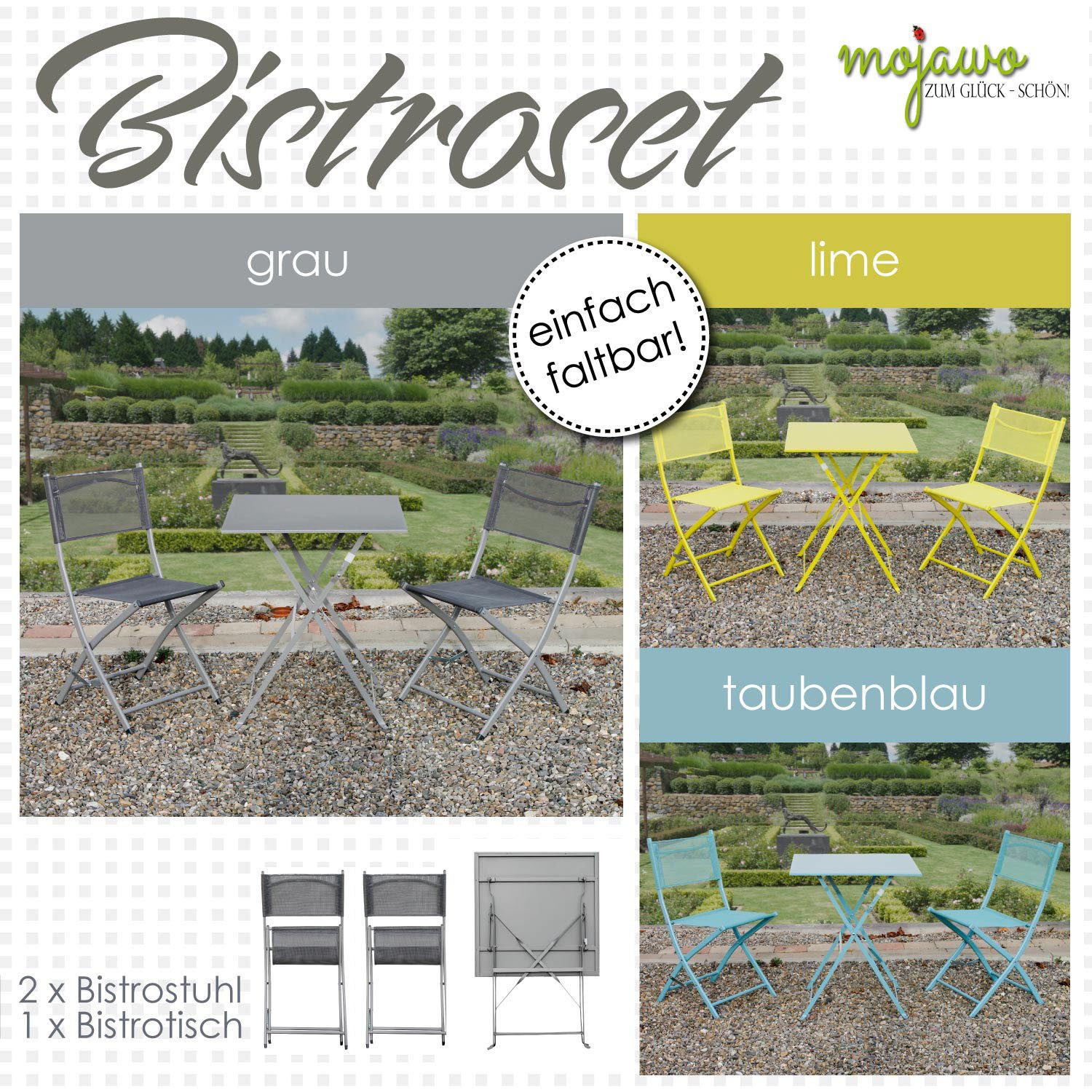 Mojawo Essgruppe 3tlg Bistroset Gartenmöbelset Outdoormöbel günstig online kaufen