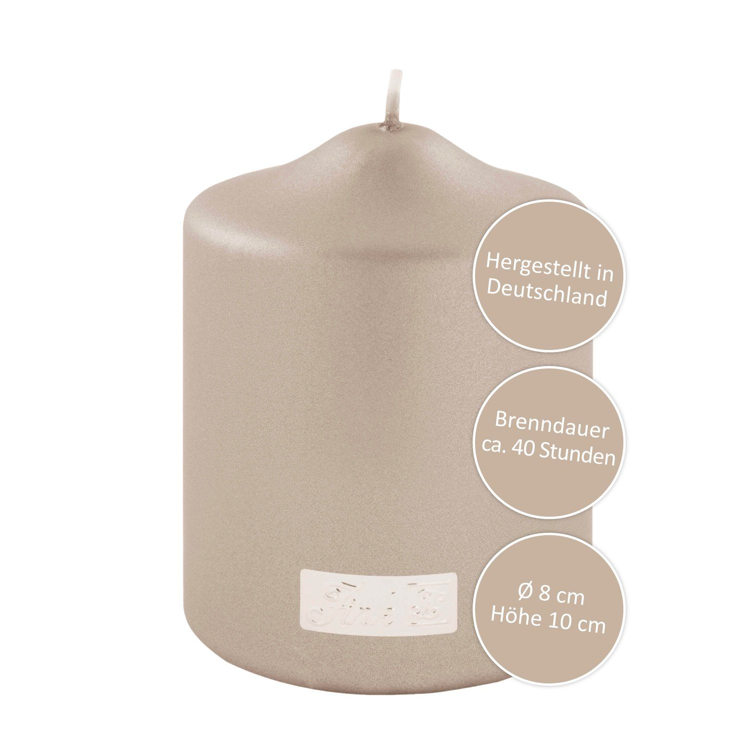 Fink Stumpenkerze FINK Stumpenkerze Candle - stein - H. 10cm x B. 8cm x D. 8cm (1 Stück)