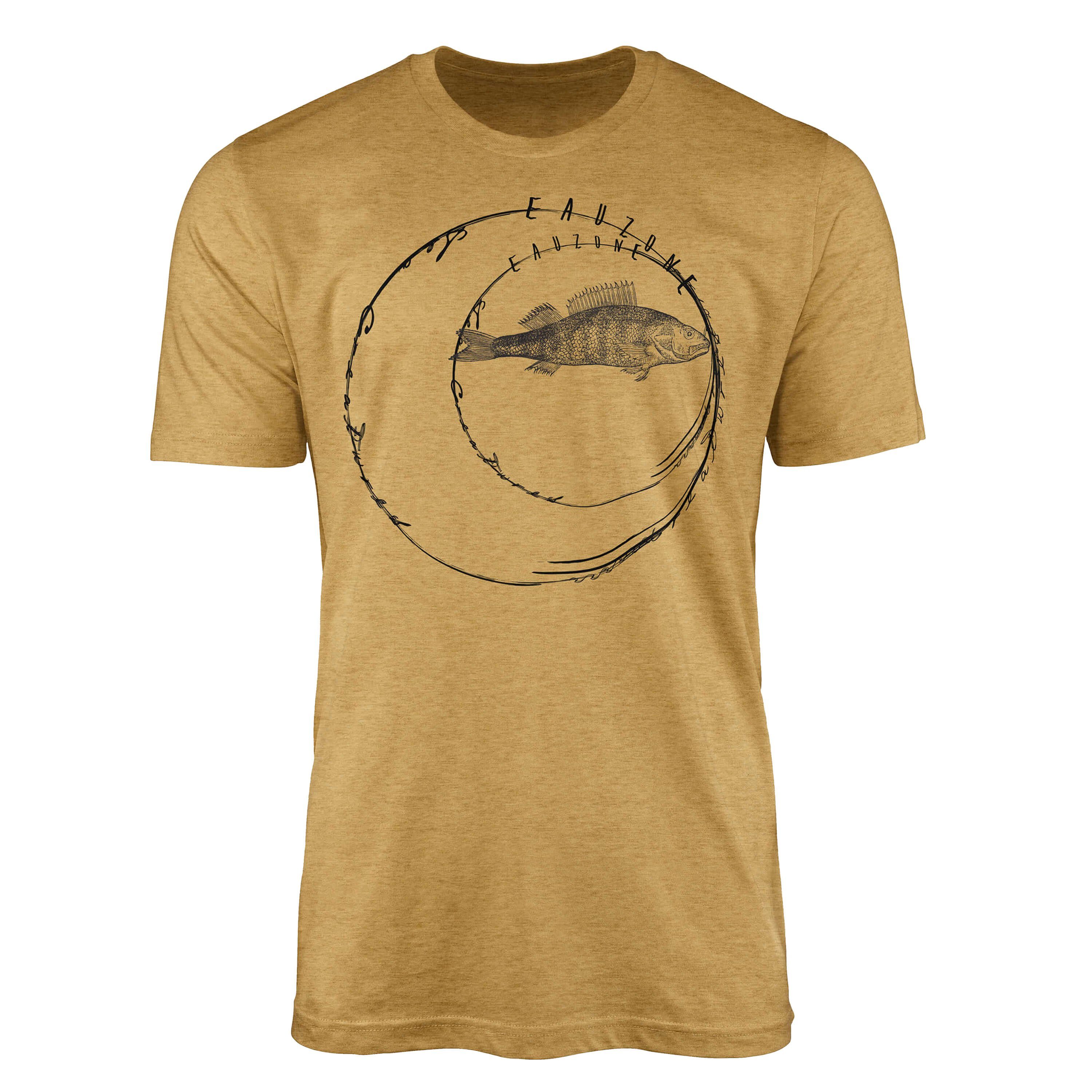 Sinus Art T-Shirt T-Shirt Tiefsee Fische - Serie: Sea Creatures, feine Struktur und sportlicher Schnitt / Sea 076 Antique Gold