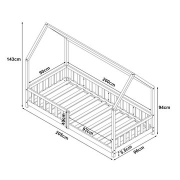 en.casa Hausbett, »Hesel« Kiefernholz Holzoptik 90 x 200 cm