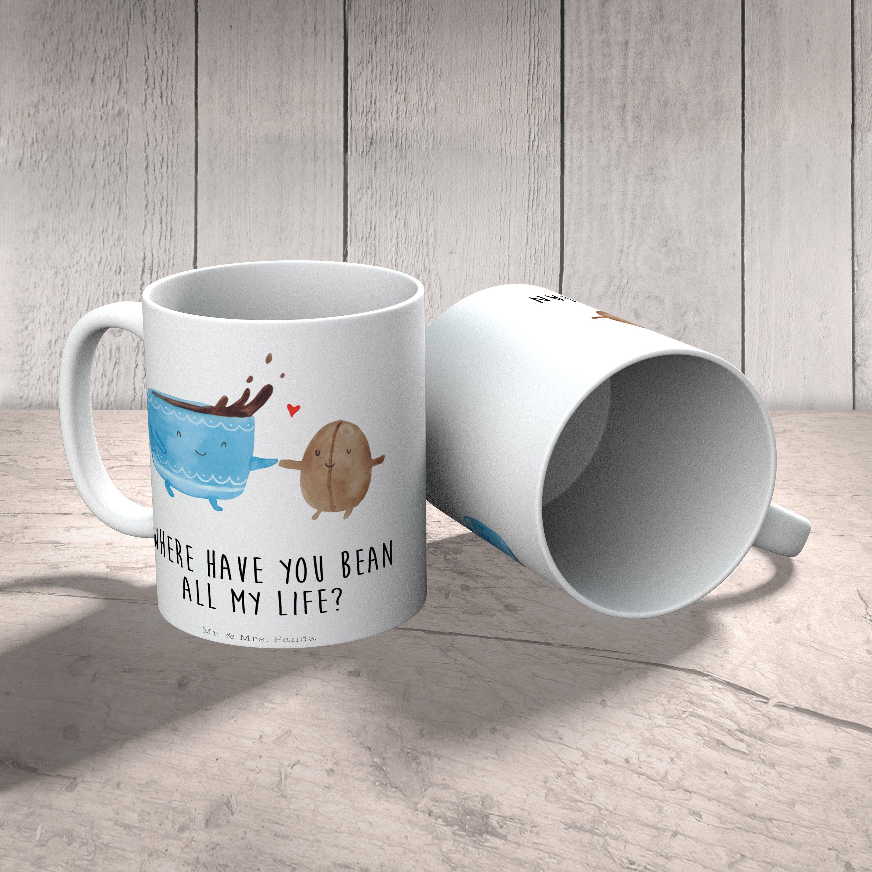 Mr. & Mrs. Panda Keramik Tasse Bohne - Kaffee Geschenk, Kaffeebohne, Motive, Tasse Kaffeebech, - Weiß
