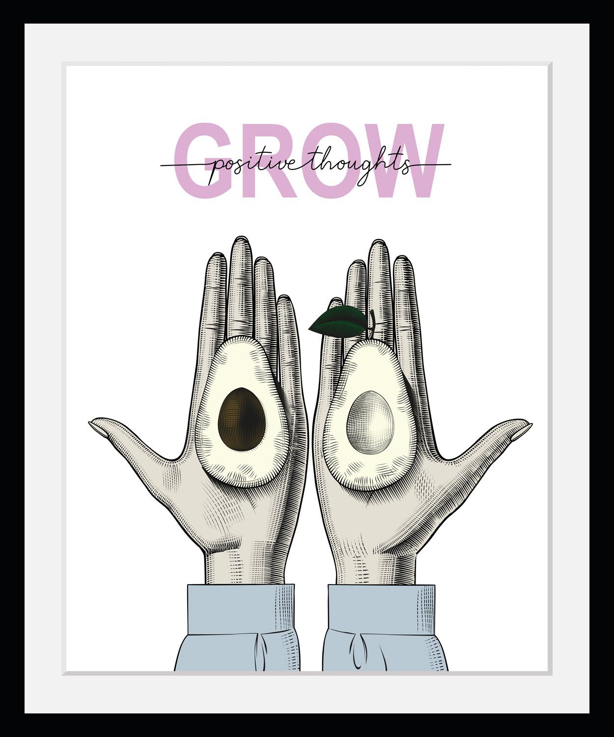 Bild mit Rahmen Avocado - Grow - Positive thoughts - Gerahmter Digitaldruck - Wandbild