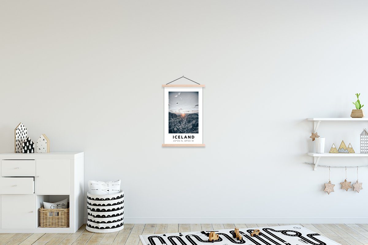für Island Magnetisch Textilposter Sonnenuntergang, Wohnzimmer, MuchoWow St), Poster Bilderleiste, - - Berge Posterleiste, (1