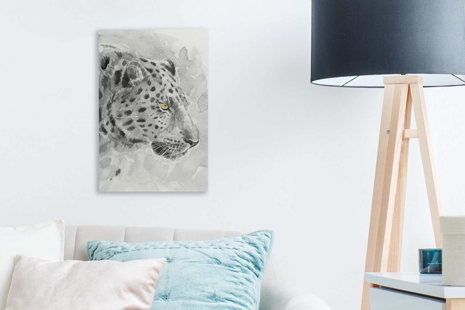 Weiß, OneMillionCanvasses® Schwarz cm Leinwandbild 20x30 - Panther inkl. Gemälde, fertig Zackenaufhänger, - bespannt - (1 Aquarell Leinwandbild St),