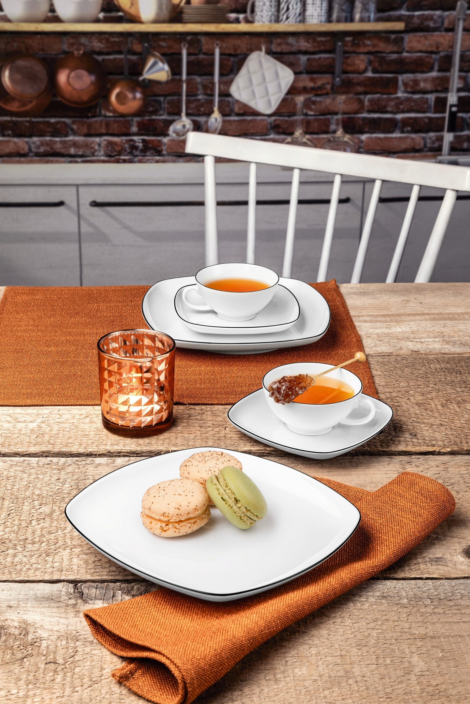 Seltmann Weiden Teeservice Geschirr-Set Lido Black Line (18-tlg), 6 Personen, Porzellan, Tassen, Untertassen, Teller 18 Teile, für 6 Personen, Made in Germany