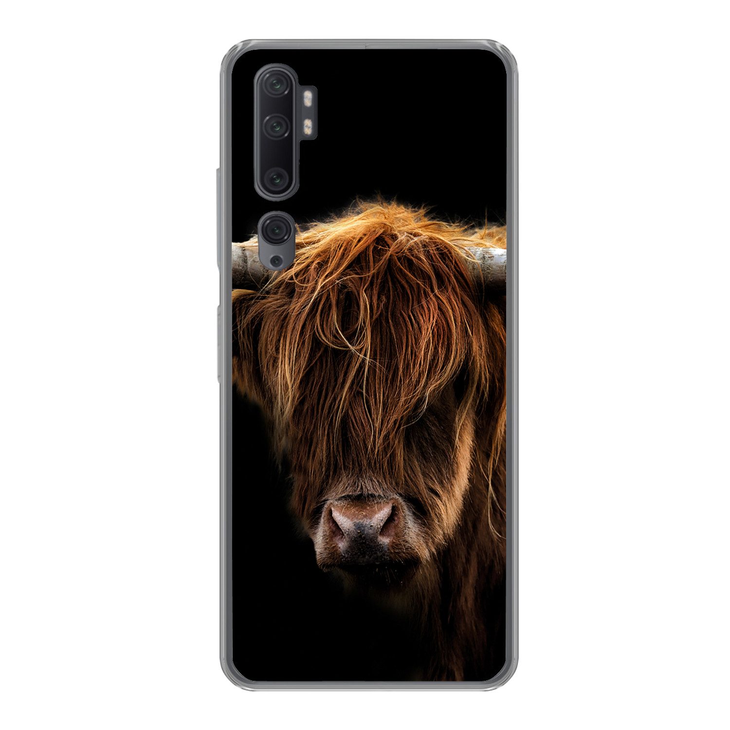 MuchoWow Handyhülle für Xiaomi Mi Note 10 Schottischer Highlander - Hörner - Schwarz - Tie