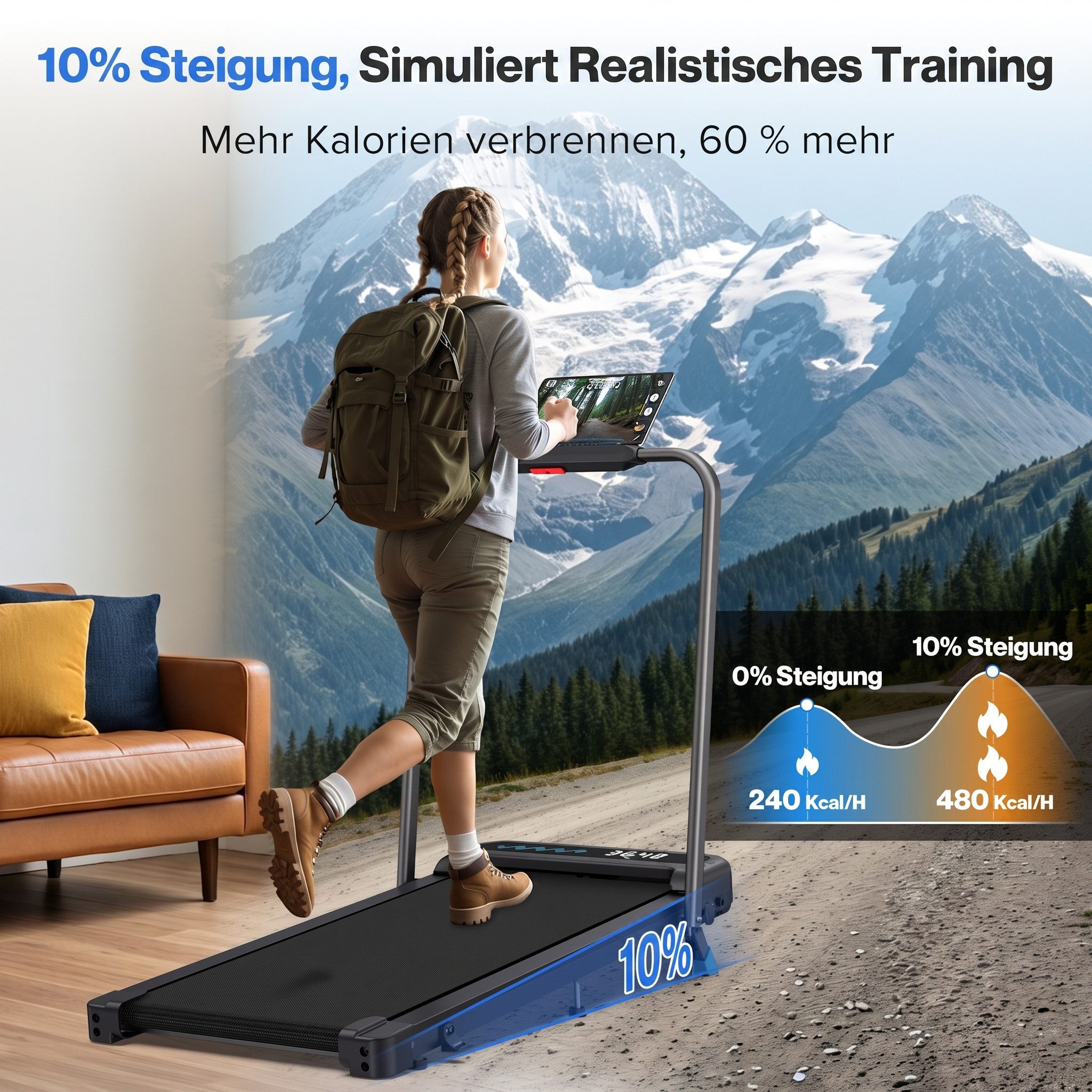 Cardirun Laufband 6-in-1 Laufband klappbar für Zuhause,10% Steigung,150KG,3PS,1–10km/h (1-tlg), KI-Steuerung, 40dB leise
