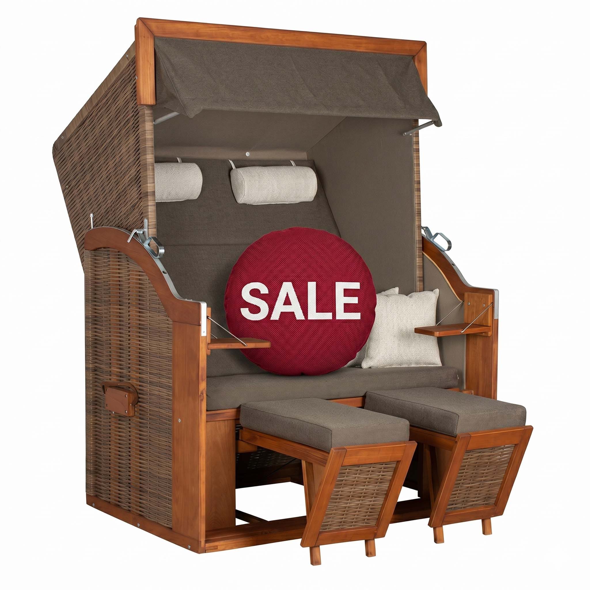 MR.DEKO Strandkorb Tinnum 2-Sitzer Pinie PE griseum, wetterfest, 5 Stufen Verstellbarkeit, BxTxH: 115x92x38 cm, Tinnum, Tinnum, (Selbstmontage, einfacher Aufbau des Vollliegers), 2-Sitzer Strandkorb wetterfest für Terasse und Balkon