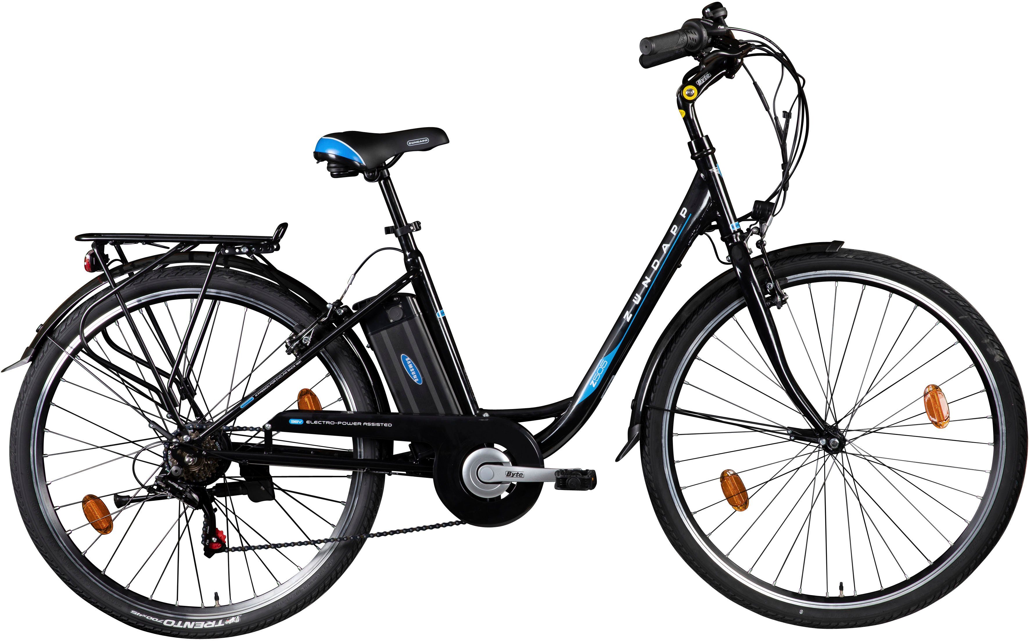 Zündapp E-Bike Z505, 6 Wh Akku Heckmotor, 374 Gang Shimano Schaltwerk, Kettenschaltung, Tourney