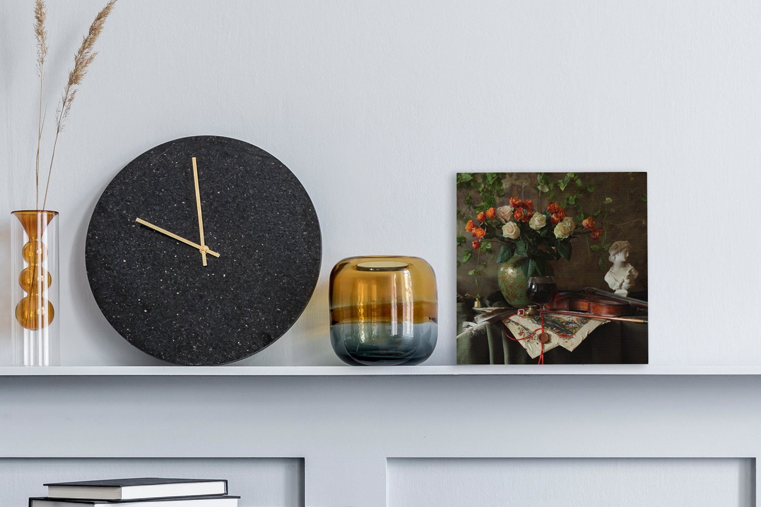 OneMillionCanvasses® Leinwandbild Stilleben - Rosen - Geige, Fotodruck (1 St), Wandbild, Deko Schlafzimmer Wohnzimmer Flur 20x20 cm