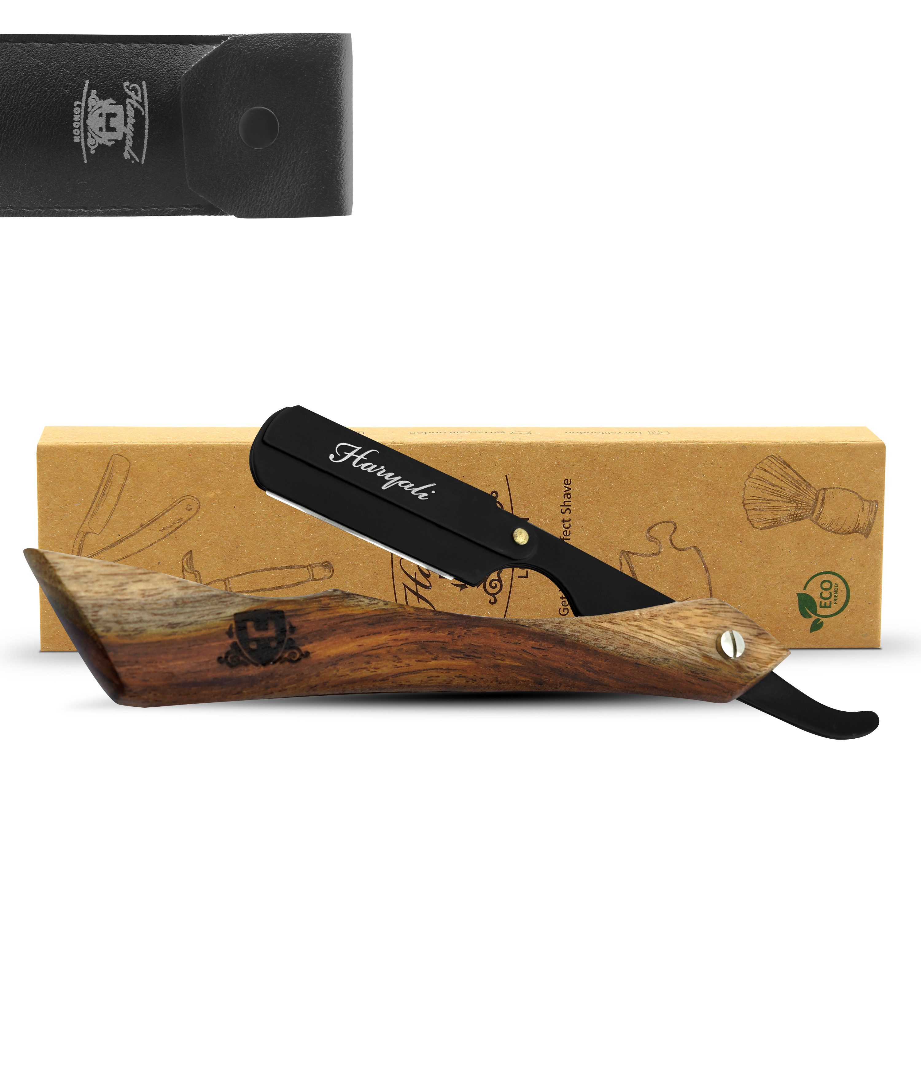 Haryali London Rasiermesser Premium Бритвы, Shavette, Holzrasierer, ergonomisch, pack, Rasierapparat mit Klinge und Holzoberfläche., Abwaschbarer, rutschfester Griff. Passend für alle Rasierklingen.