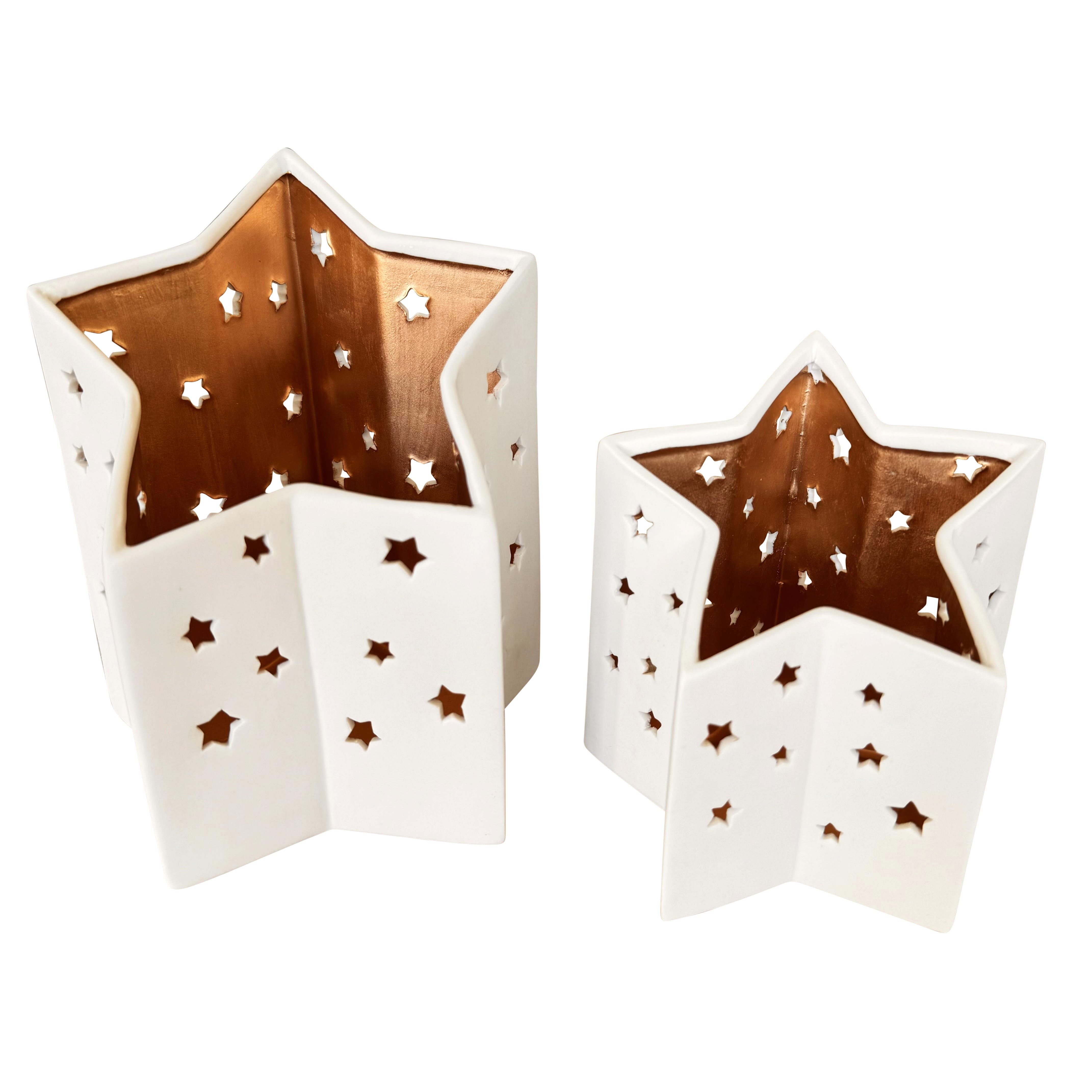 Online-Fuchs Windlicht 2er Set Kerzenhalter in Weiß und Kupfer für Weihnach günstig online kaufen