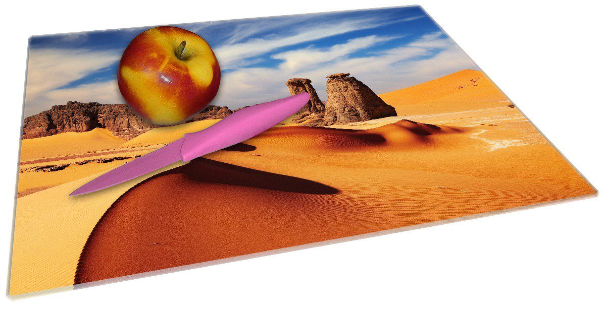 30x40cm (inkl. in und Gummifüße Wallario 4mm, 1-St), Wüste, Schneidebrett rutschfester der Sahara Felsen Sand ESG-Sicherheitsglas,