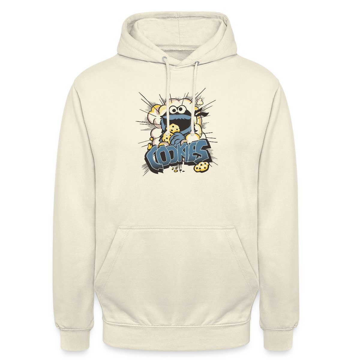 Spreadshirt Hoodie Sesamstraße Design Mit Krümelmonster Und Cookies Unisex Hoodie (1-tlg) Unisex-Schnitt: Sitzt bei Männern körpernah, bei Frauen weit