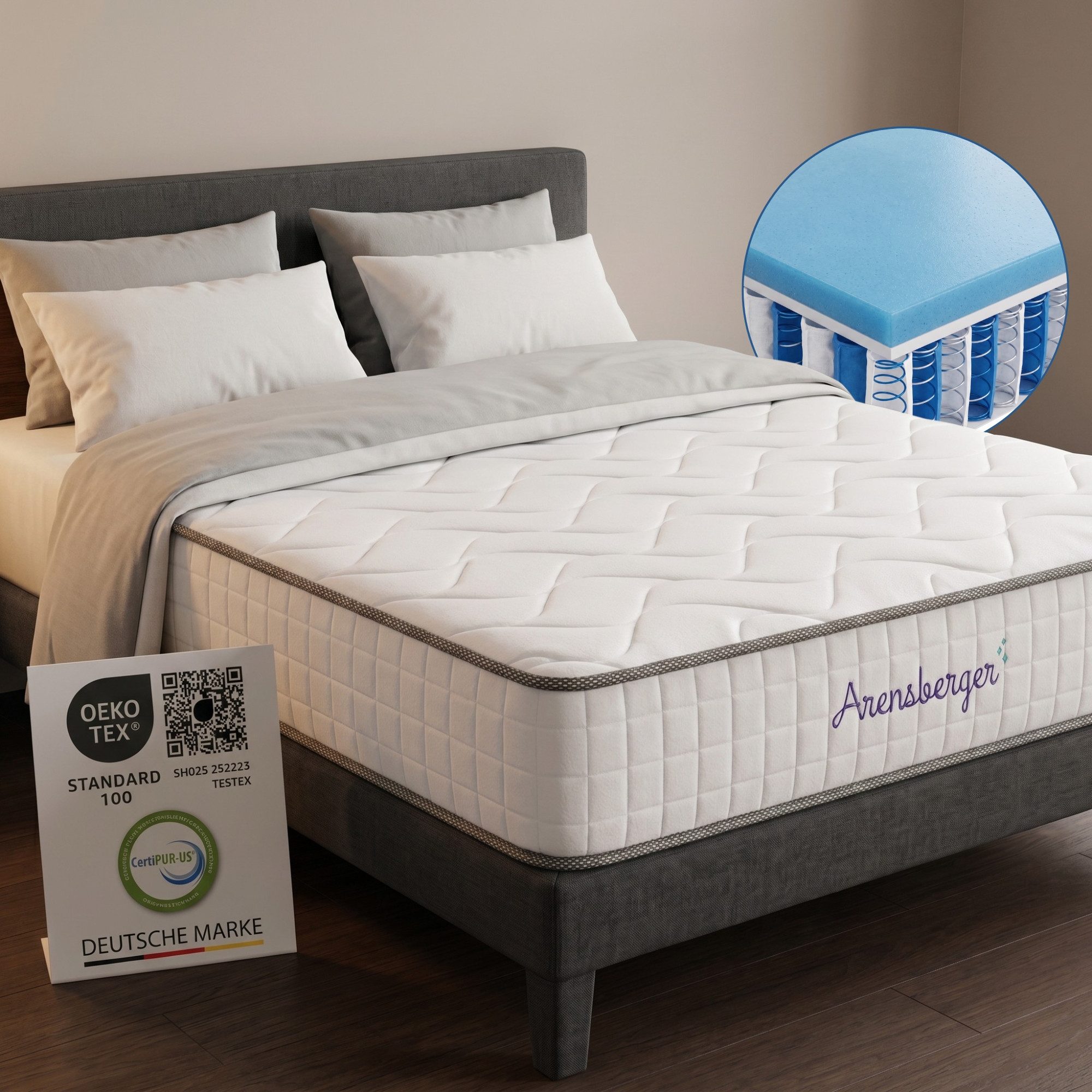 Taschenfederkernmatratze Matratze JANA, 20cm hoch, Taschen Federkernmatratze H3 Mittelfest, Arensberger, 20 cm hoch, (90x200cm), Taschenfederkernmatratze mit Gelschaum, Rollmatratze 90x200cm