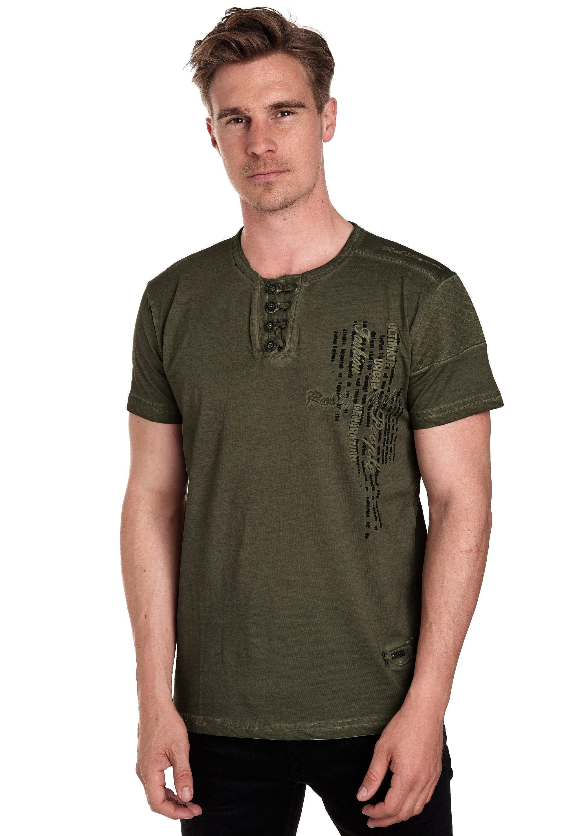 Knopfleiste T-Shirt Neal dunkelgrün Rusty mit schicker