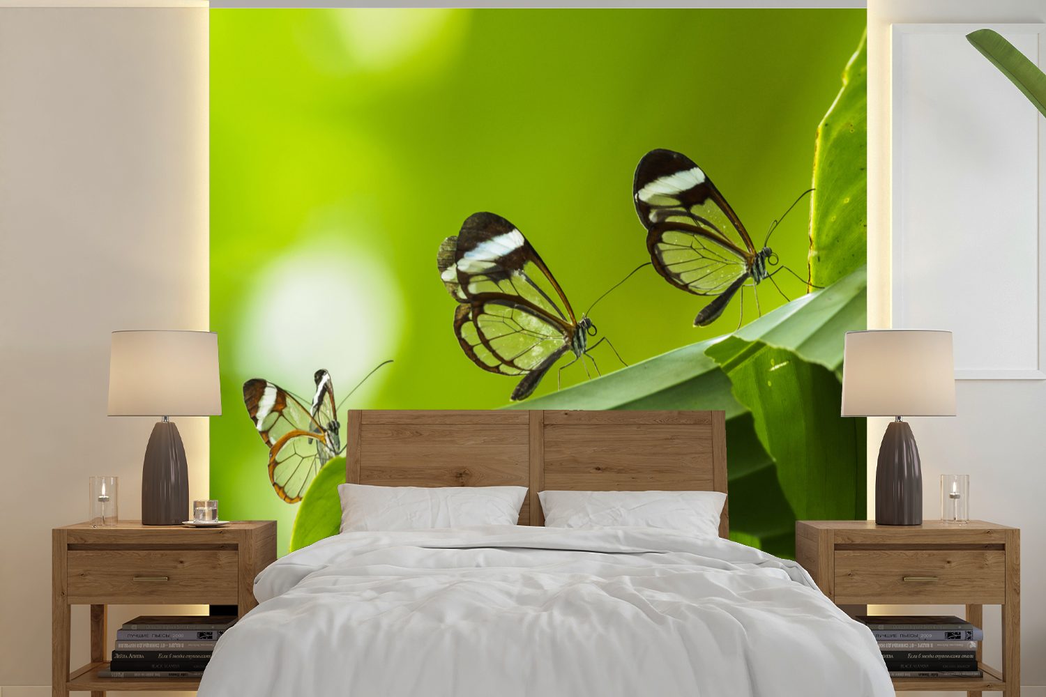 Matt, Tapete Wandtapete Schlafzimmer, auf Schmetterling Costa Blatt oder Rica, in St), MuchoWow (5 einem für bedruckt, Wohnzimmer Fototapete Vinyl Transparenter