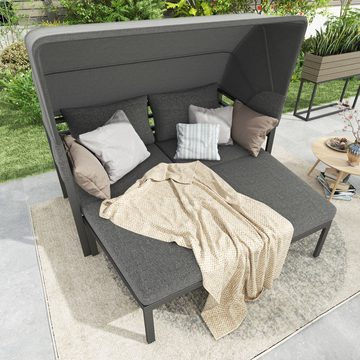 HAUSS SPLOE Gartenlounge-Set mit Markise, waschbare Sitzkissen, aus verzinktes Stahlrohr Grau