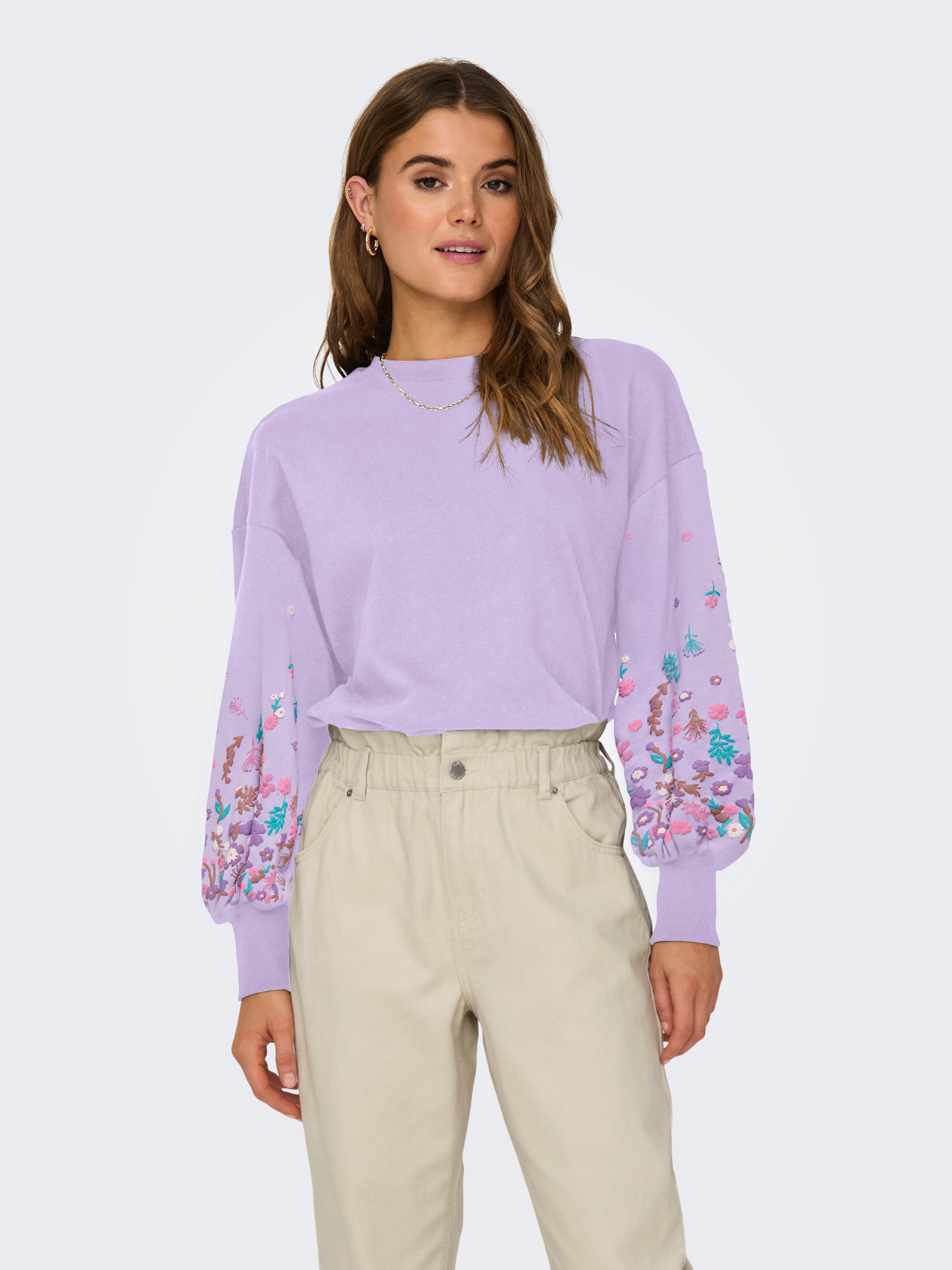 ONLY Sweatshirt ONLBROOKE L/S O-NECK FLOWER SWT Baumwollmischung, regular fit