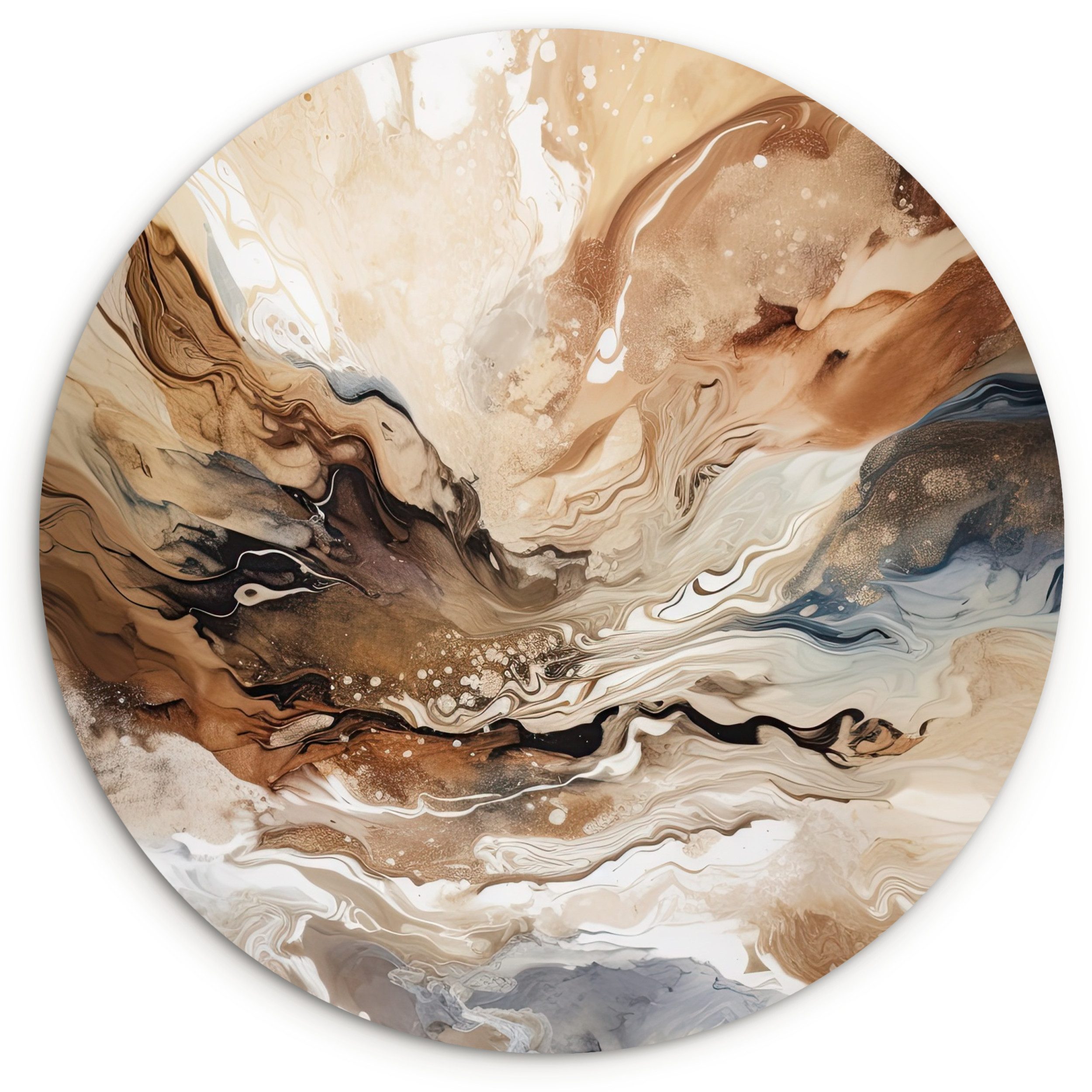 MuchoWow Gemälde Abstrakt - Kunst - Farbe - Beige - Modern, Fotodruck (1 St), Kreis Wanddekoration, Rundes Wandbild, 30x30 cm