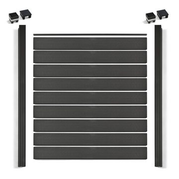 BaukastenStore Zaun, (WPC Sichtschutzzaun LED Komplett-Set KAPLAN - 2 Element + 3 Pfosten, ALU Pfosten - Warmweiß - 3,81 m x 1,90 m x 7 cm)