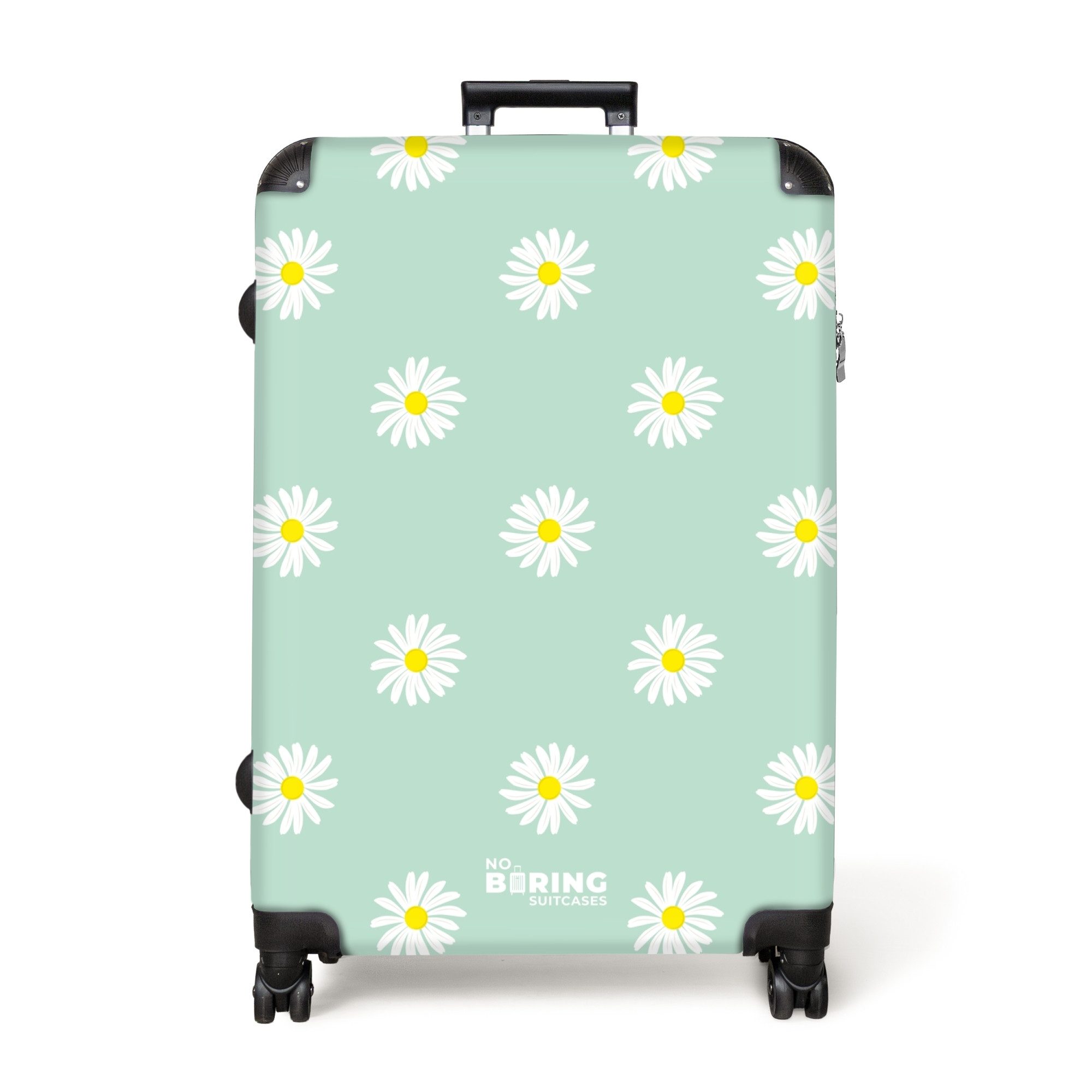 NoBoringSuitcases.com© Hartschalen-Trolley Pastellgrün mit Gänseblümchen 77 günstig online kaufen