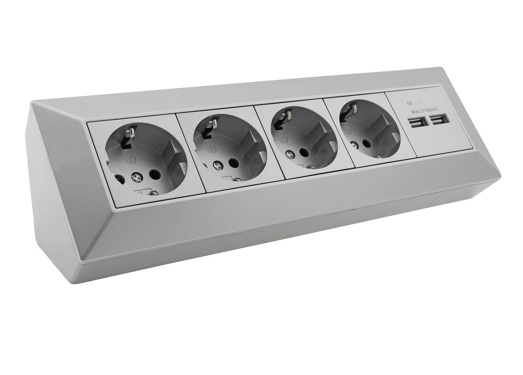 4-fach Steckdosenblock + 2x USB, silber Mehrfachsteckdose