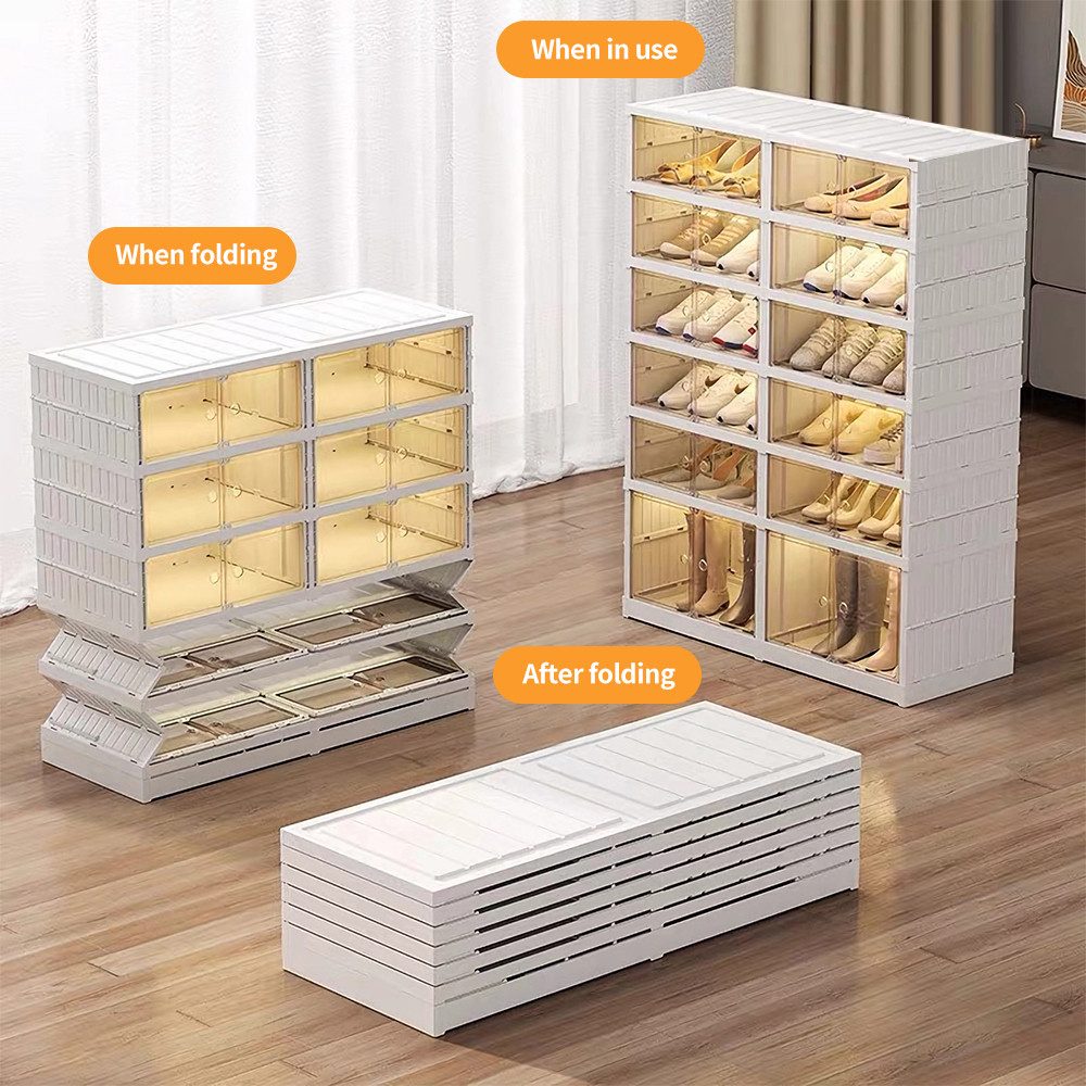 JEOBEST Schuhbox Faltbare Schuhschrank mit transparent Türen, Schuhboxen Stapelbar, (2 St., Weiß - 6 Ebenen)Installationsfrei, Turnschuhe Stöckelschuhe – Bild 5 von 5