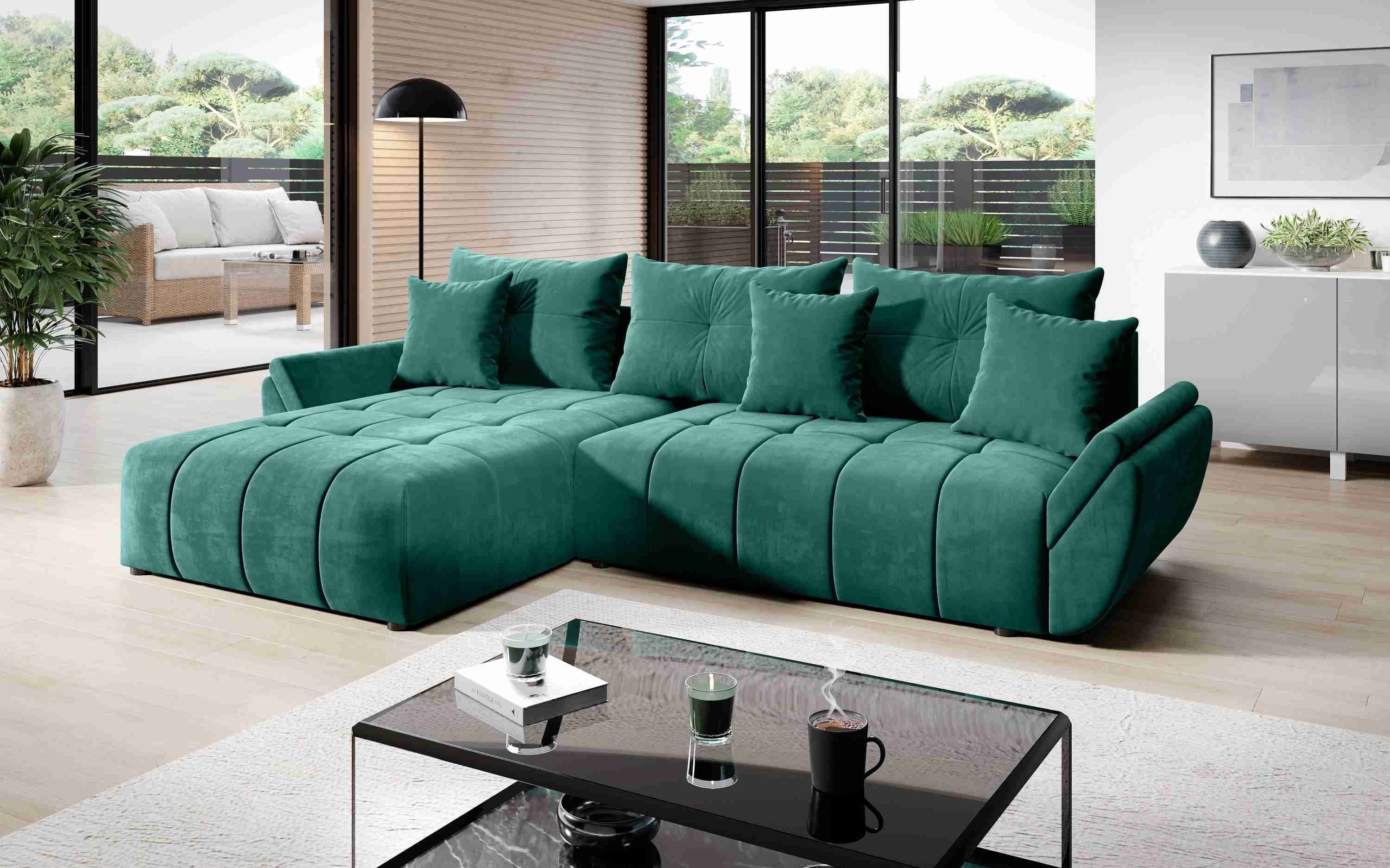 Furnix Ecksofa Amarra Sofa mit Schlaffunktion Bettkasten Kissen Couch L-Form Auswahl, Masse: B280 x H91 x T190 cm, hochwertige Polsterstoffe