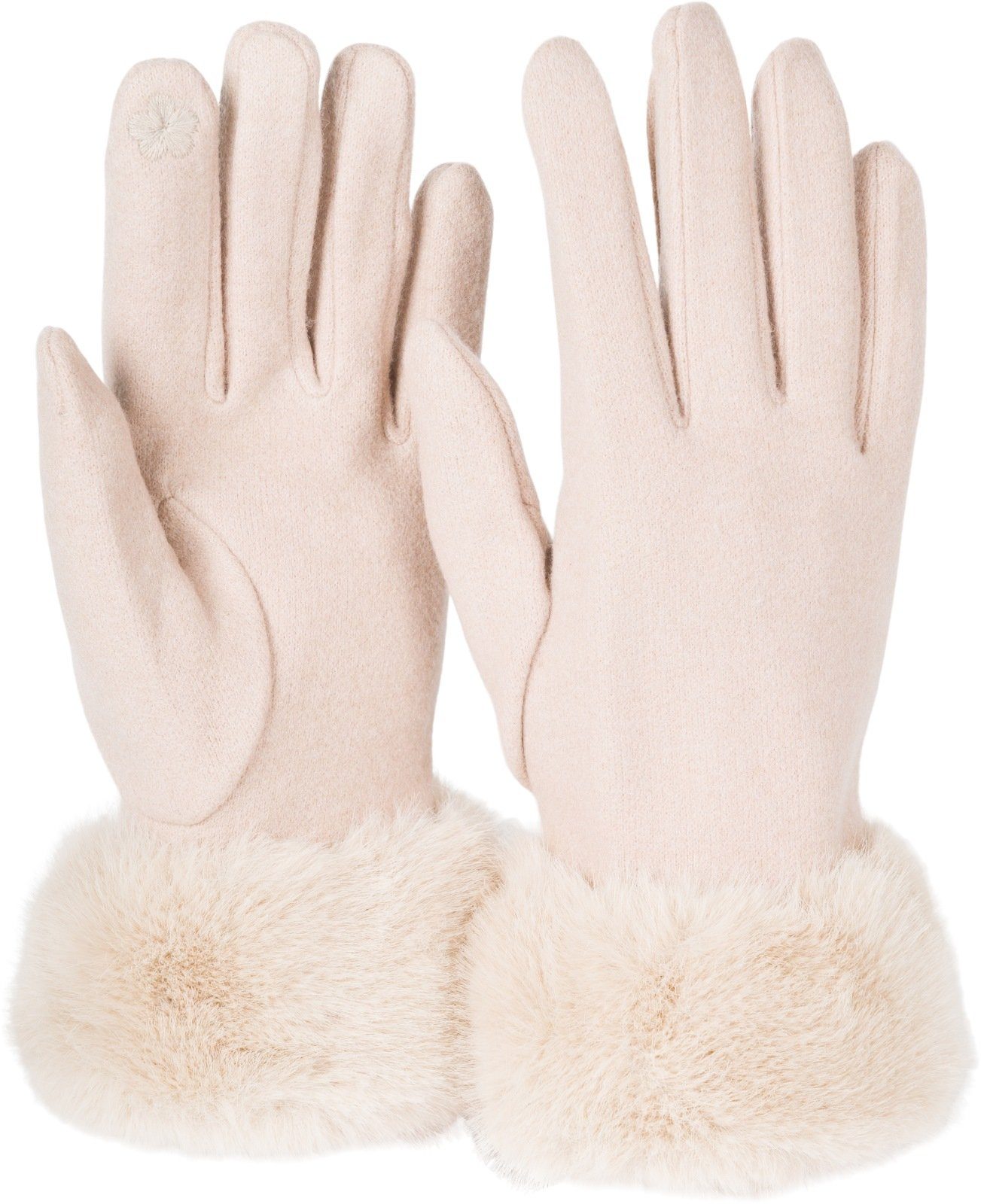 Unifarbene styleBREAKER Fleecehandschuhe Touchscreen Handschuhe mit Kunstfell Beige