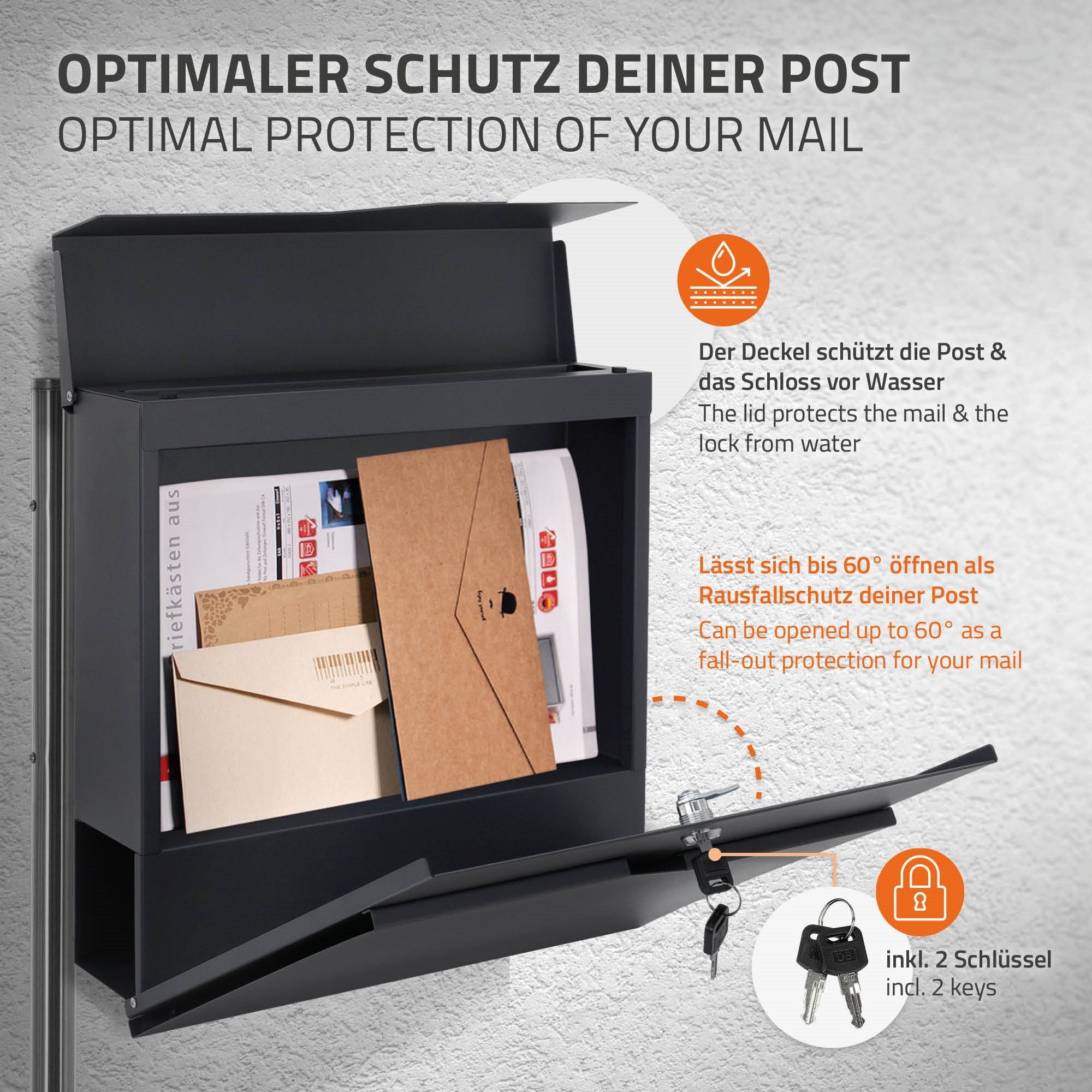 Briefkasten mit Anthrazit 37x37x11 Zeitungsfach cm ML-DESIGN aus Standbriefkasten Edelstahl