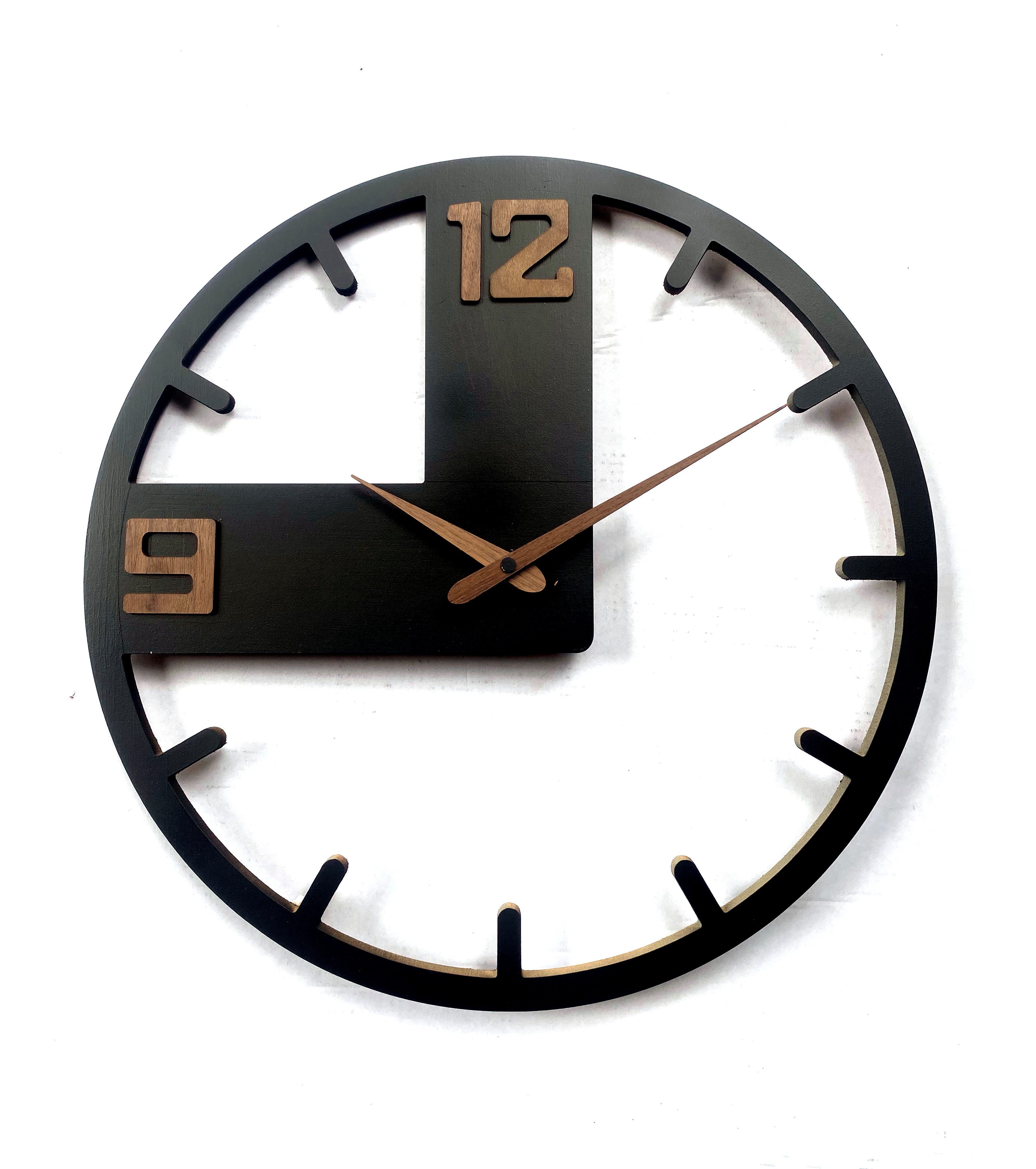 K&L Wall Art Pendelwanduhr MDF Wanduhr Holz Pendeluhr Schwarz Naturholz (lautloses Uhrwerk ohne Ticken)