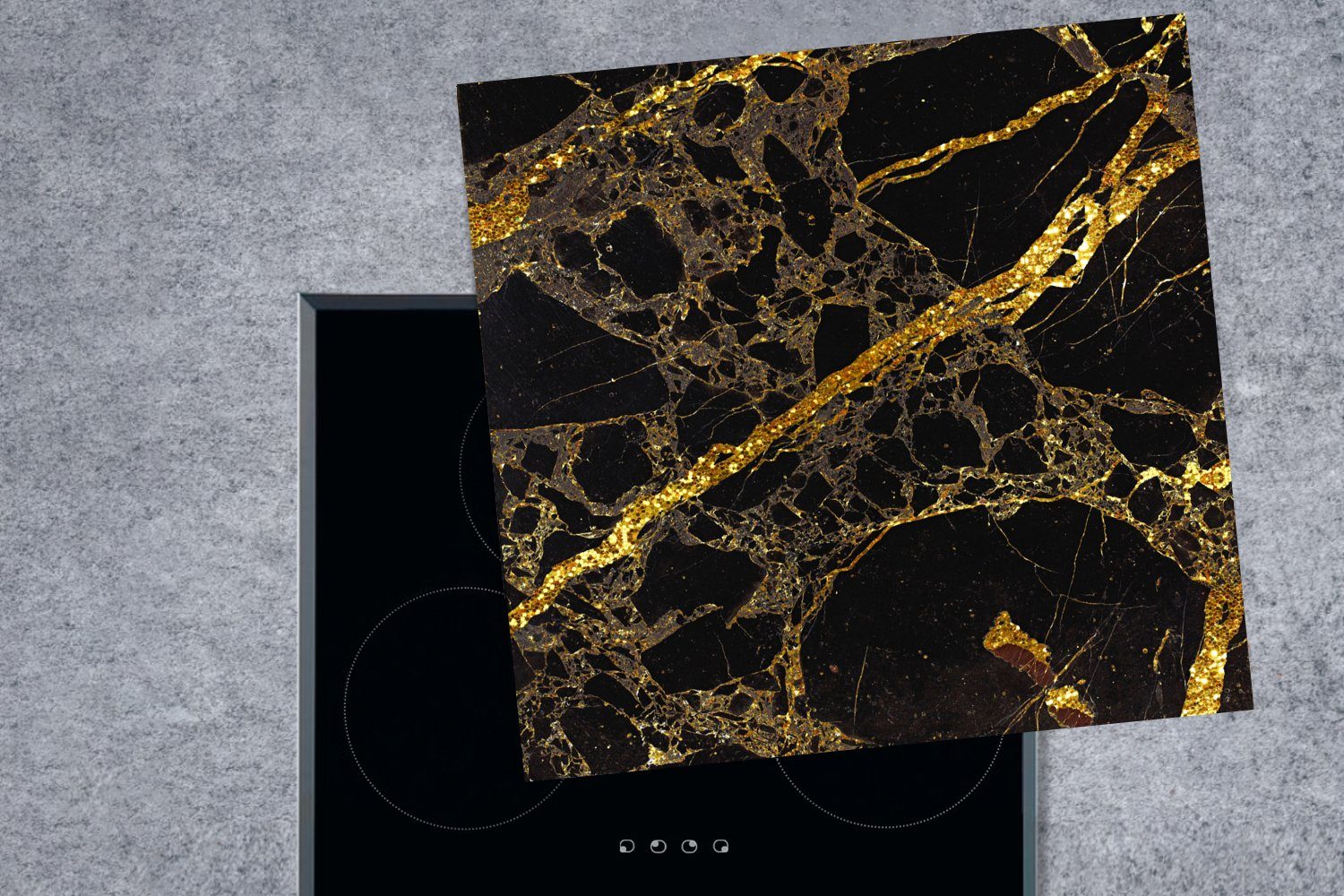MuchoWow Herdblende-/Abdeckplatte Marmor - für Trendy, Gold - Arbeitsplatte Vinyl, - küche Ceranfeldabdeckung, (1 cm, Schwarz 78x78 tlg)