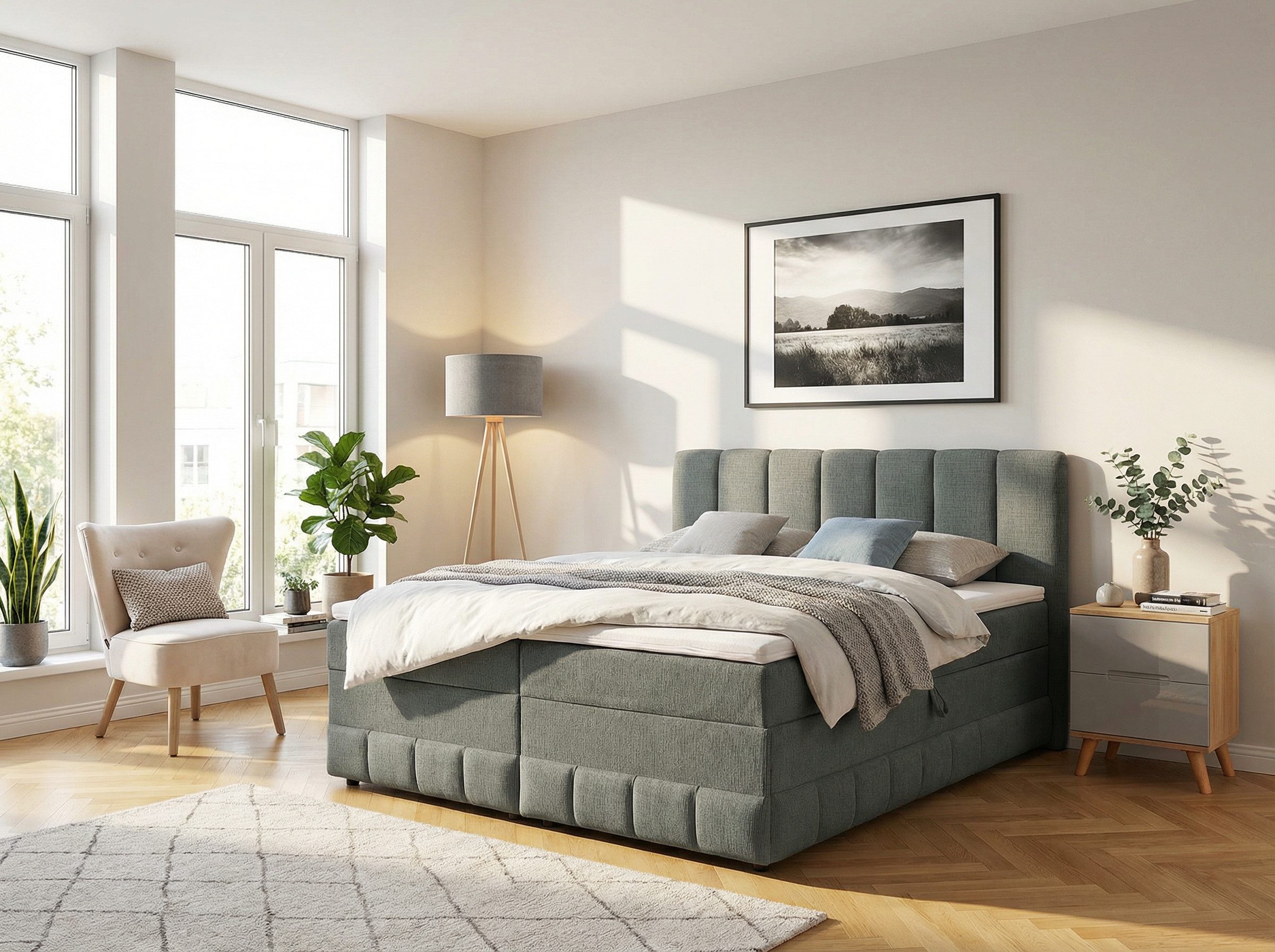 OTTO home Boxbett LIKELY, Polsterbett mit Bettkasten, inkl. Taschenfederkernmatratze H3, mit Kaltschaumtopper, Strukturstoff-Bezug, 140x200 & 180x200 cm
