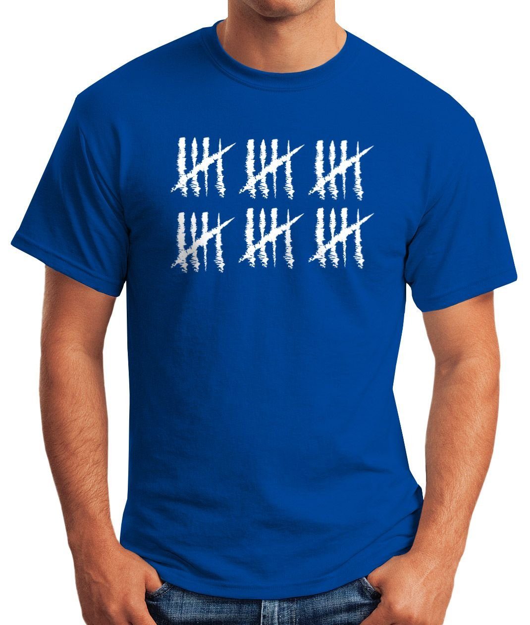 MoonWorks Print-Shirt Herren T-Shirt Striche Object] [object Fun-Shirt Geburtstag Geschenk Strichliste Moonworks® Alter Print Jahrgang blau mit Jubiläum 30